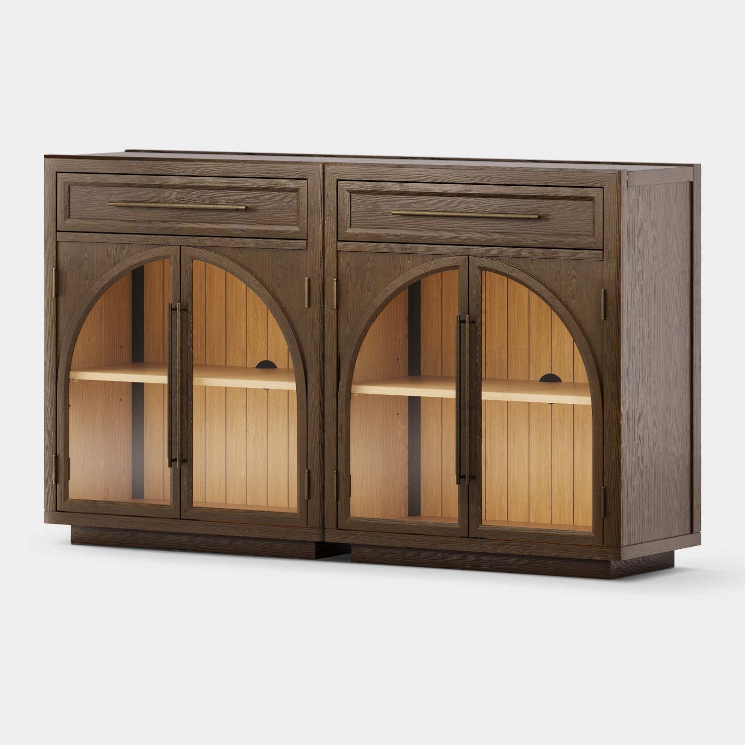 Alvar Arched 62.9" Oak Sideboard with Drawers(Set of 2)