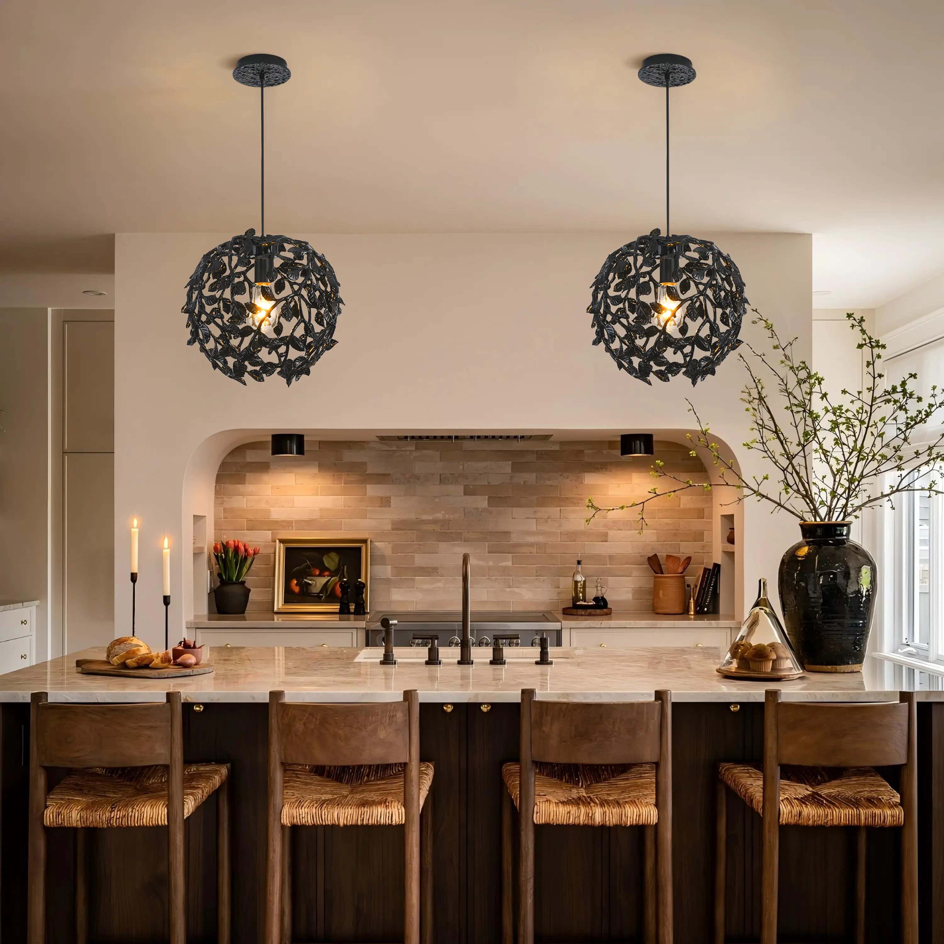 Elara Black Spherical Cage Chandelier 14"D