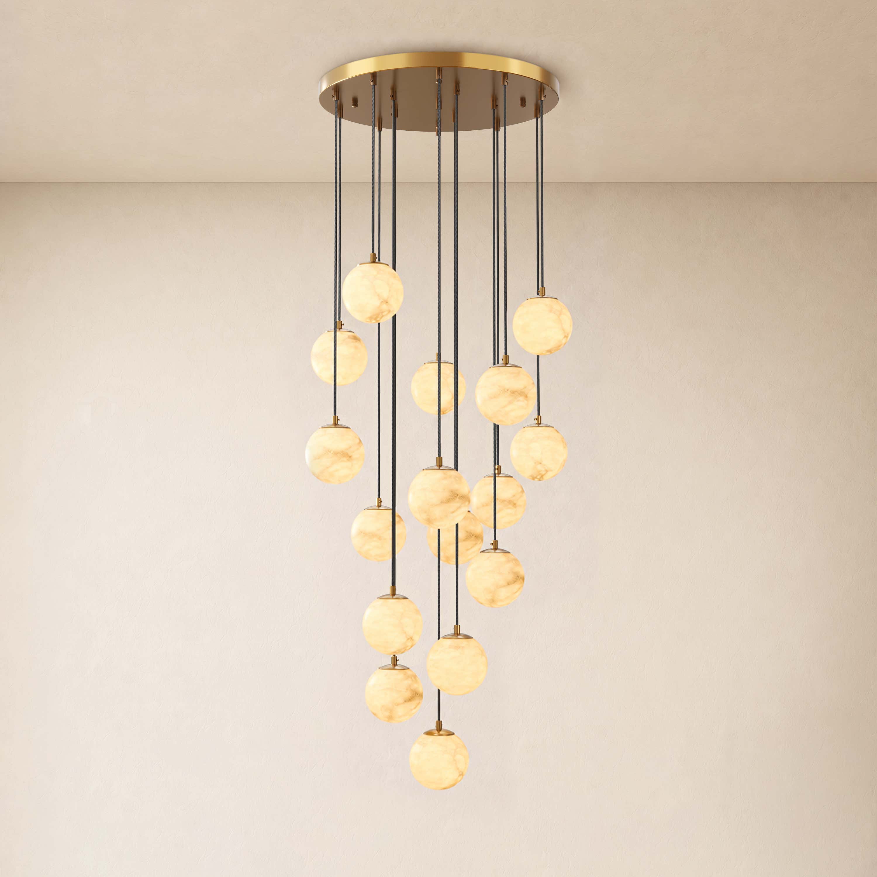 Solindra Resin Alabaster Texture Globe Cascade Chandelier