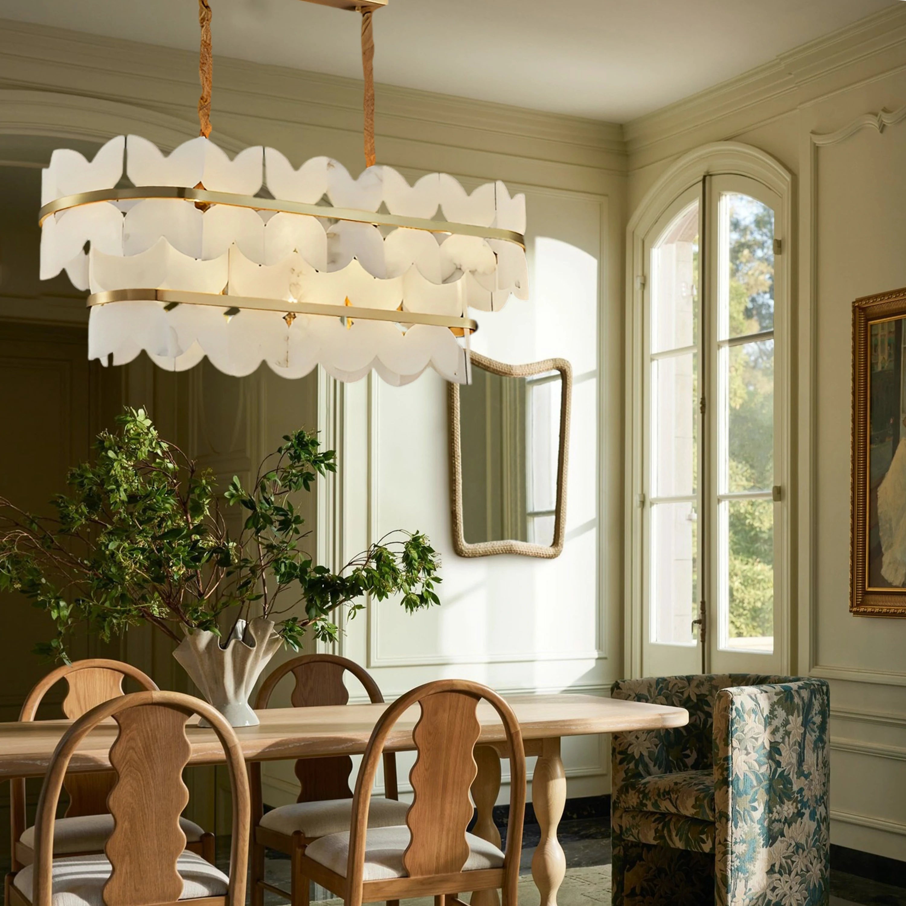 Cloudscape Alabaster 2-Tier Brass Chandelier 39″