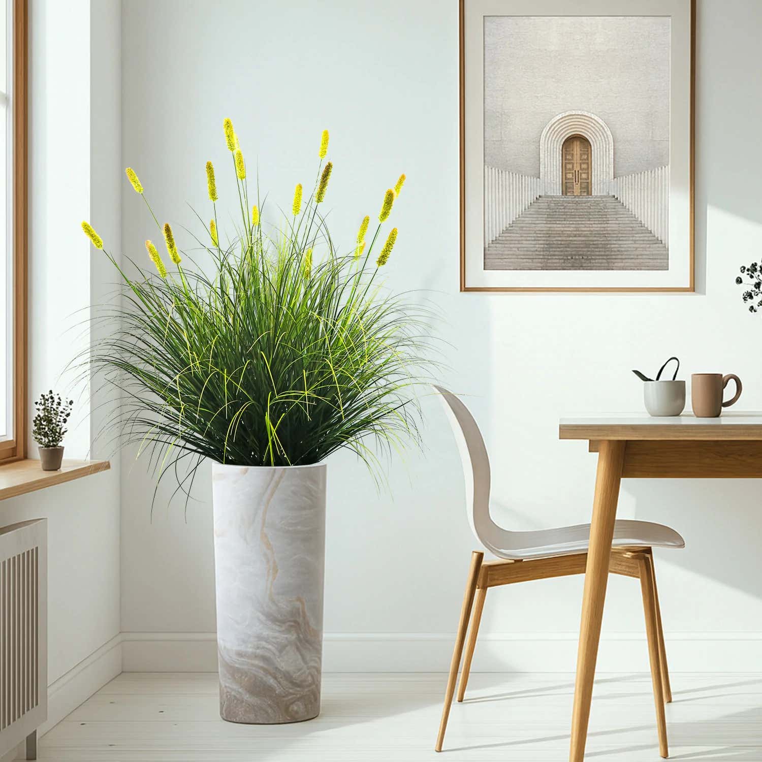 Artificial 20-Head Short Pine Grass with Curved-Straight Onion Grass Bonsai 110cm H