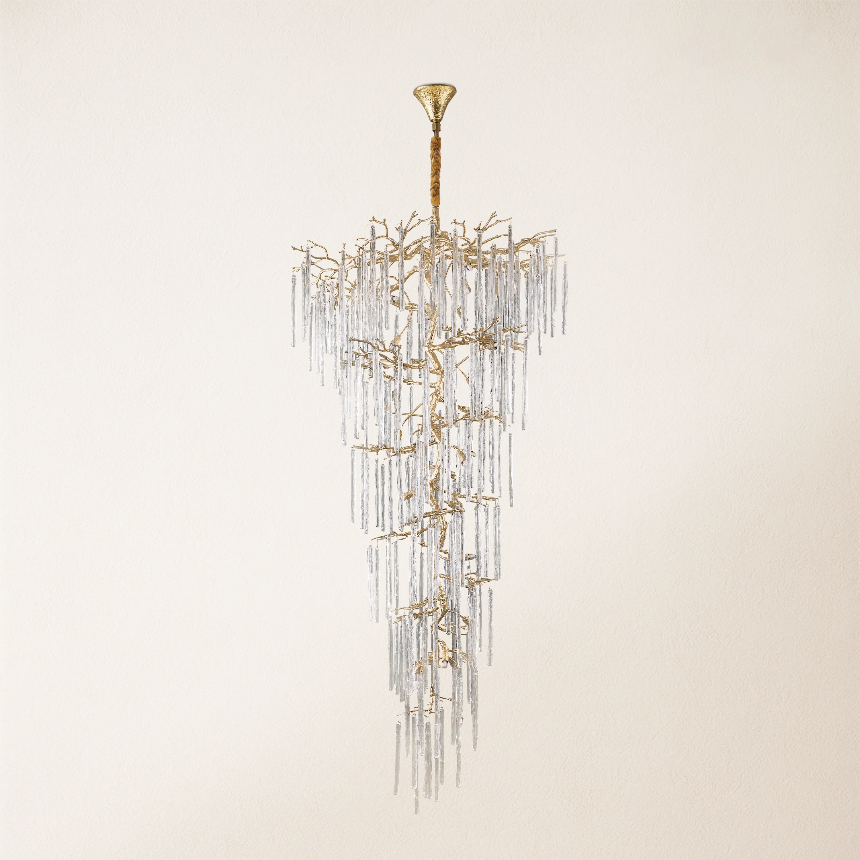 Ice Strip Modern Crystal Tree Branch Staircase Chandelier 95"