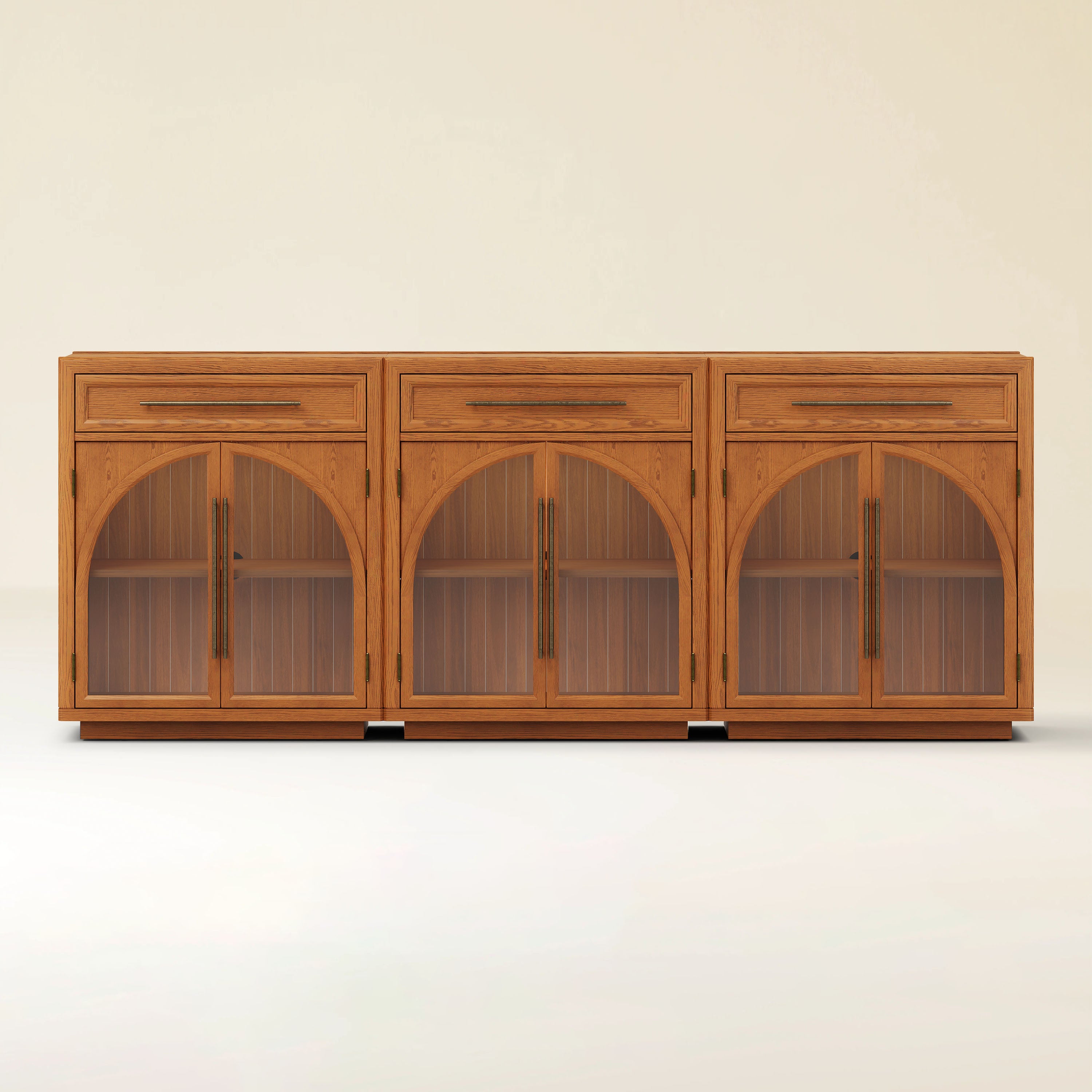 Alvar Arched 94.5" Oak Sideboard with Drawers(Set of 3)