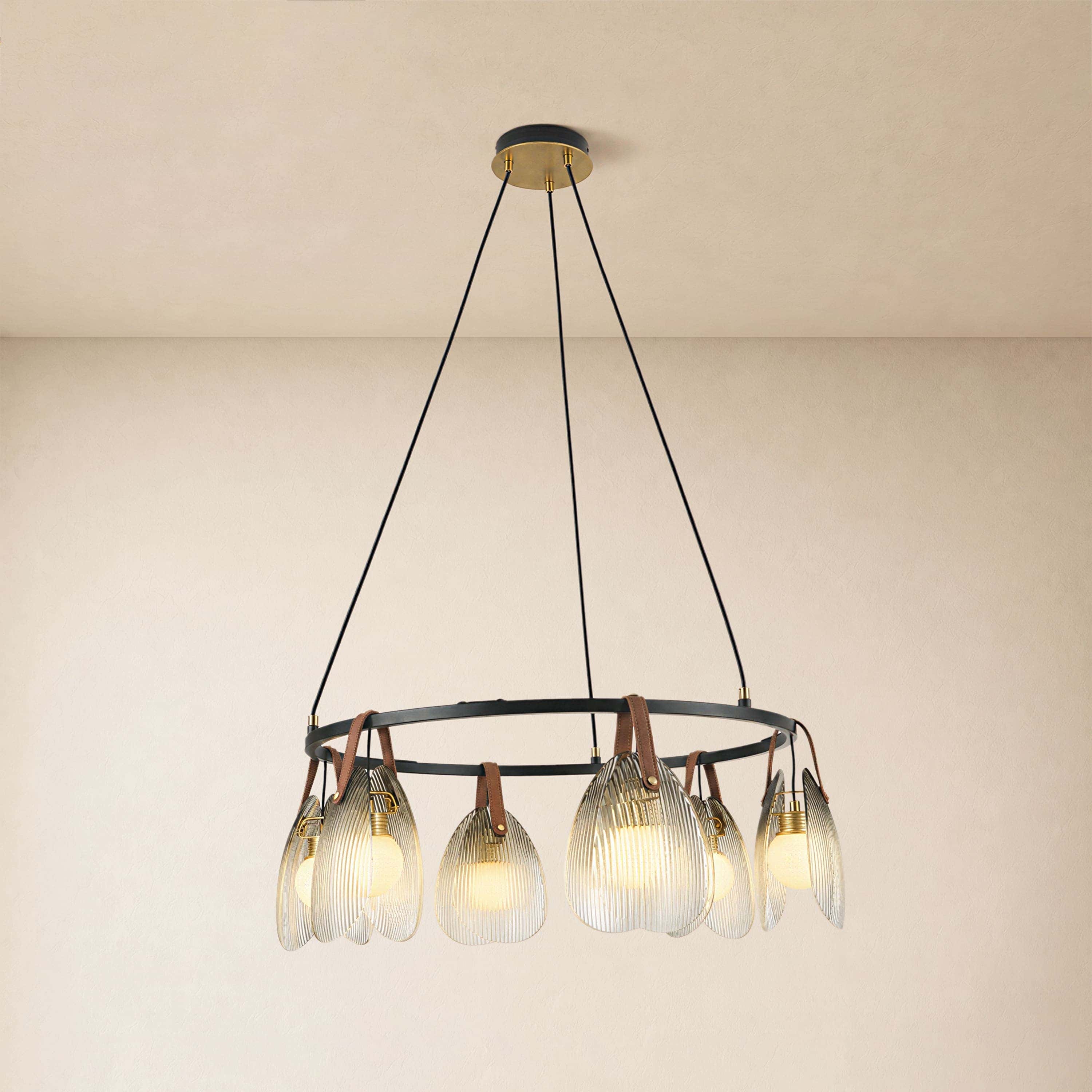 Veyra Shell Glass Leather Round Chandelier 27"D