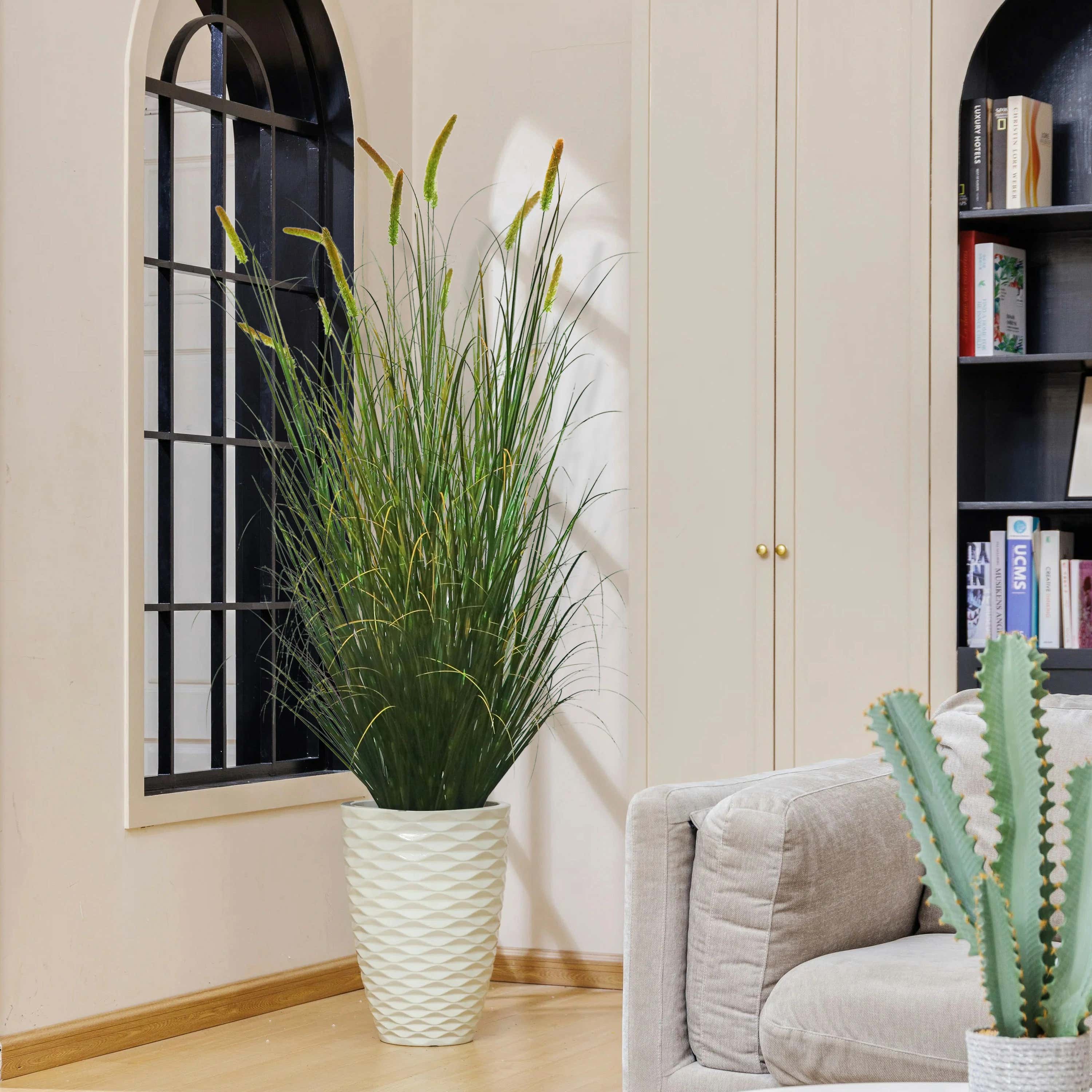 Artificial 14-Head Long Cat Tail with Curved Onion Grass Bonsai 200cm H