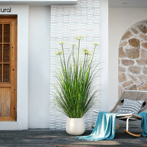 Artificial 7-Head Lace Flower with Curved Onion Grass Bonsai 140cm H