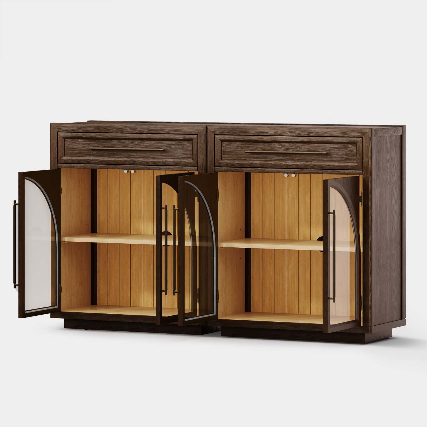 Alvar Arched 62.9" Oak Sideboard with Drawers(Set of 2)