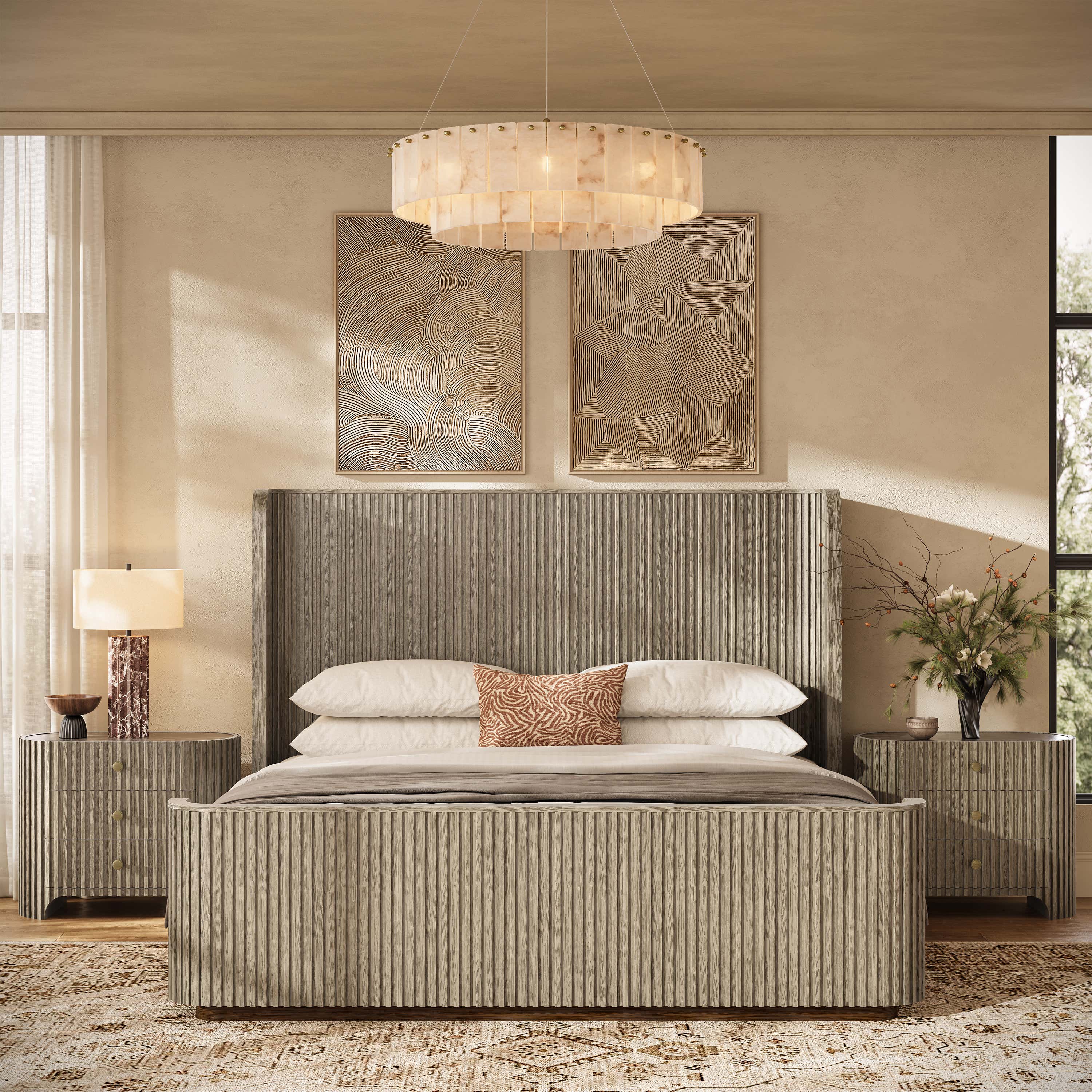 Sinclair Fluted Stone Nightstand 30"W