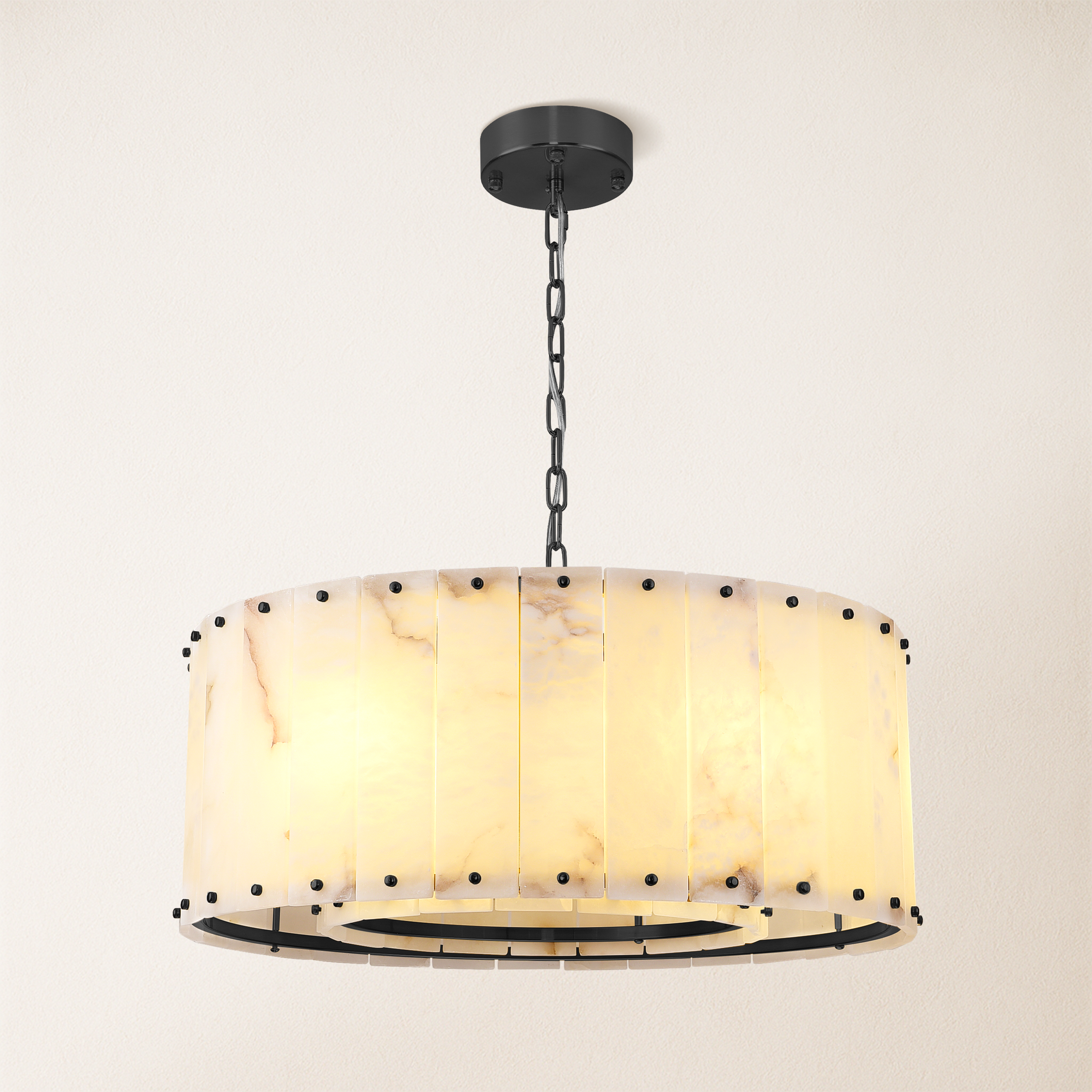 Nivislight Alabaster Round Chandelier 24"#Finish_Black