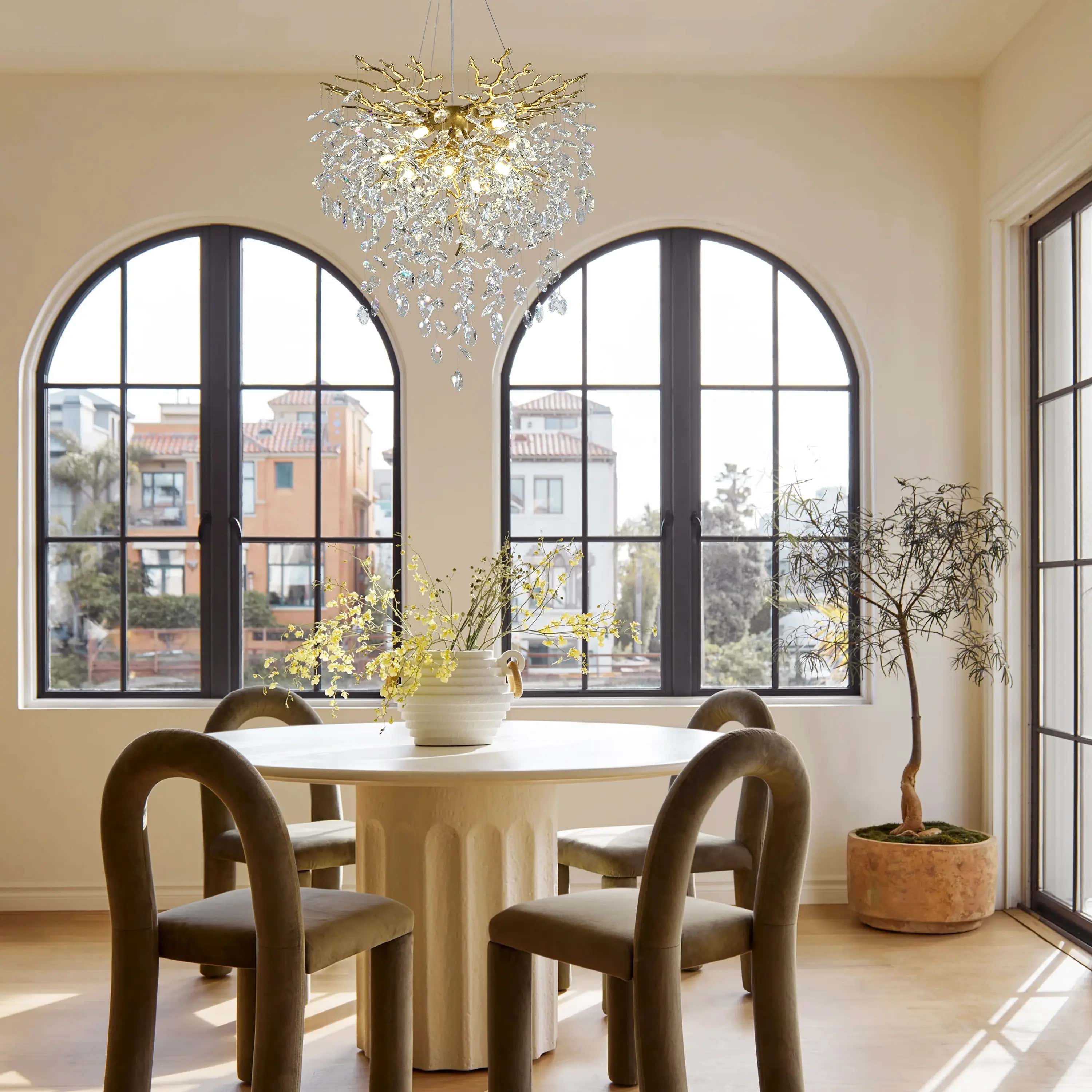 Frostleaf Crystal Grand Cascade Branches Chandelier 24"D#Finish_Gold