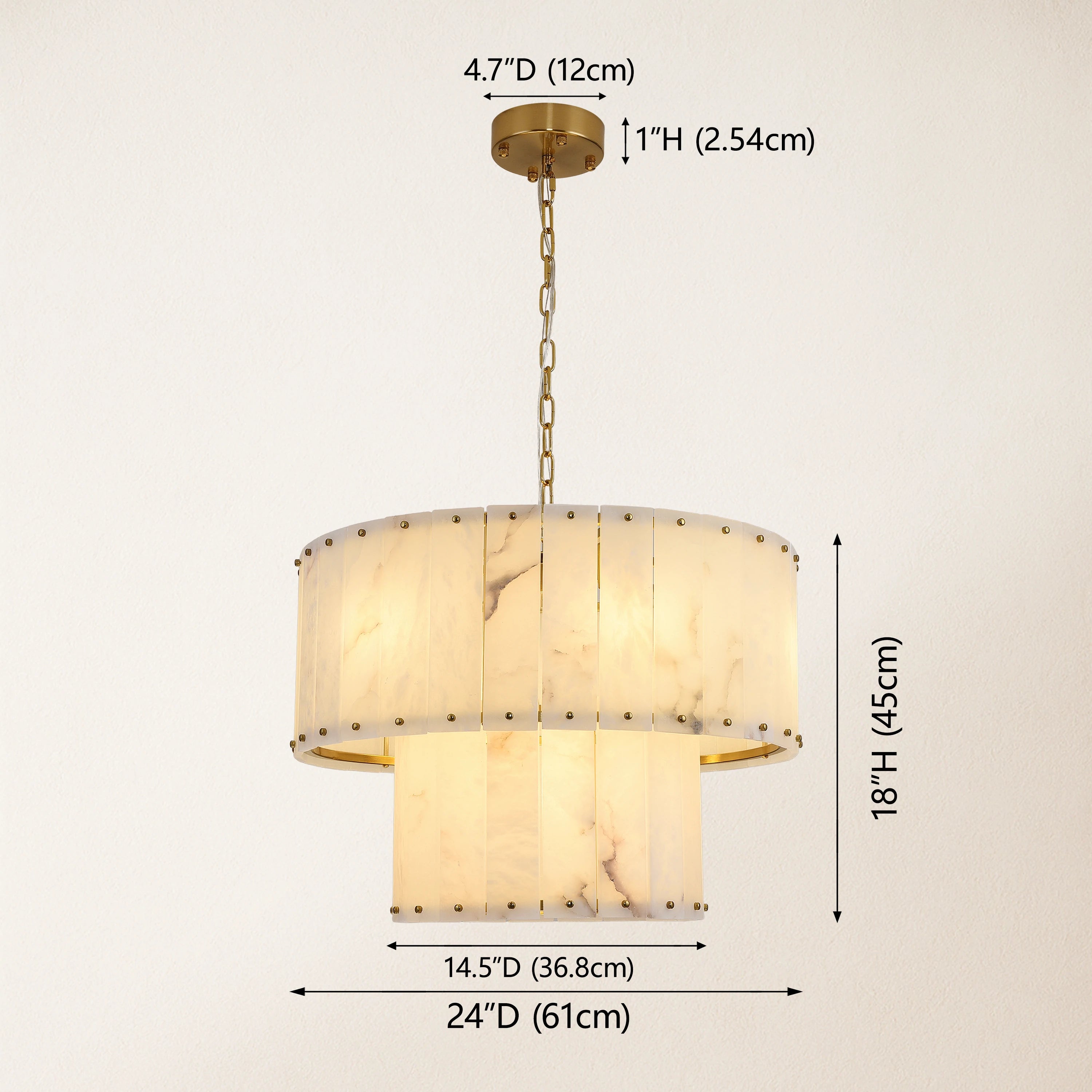 Nivislight Alabaster 2-Tier Round Chandelier 24"