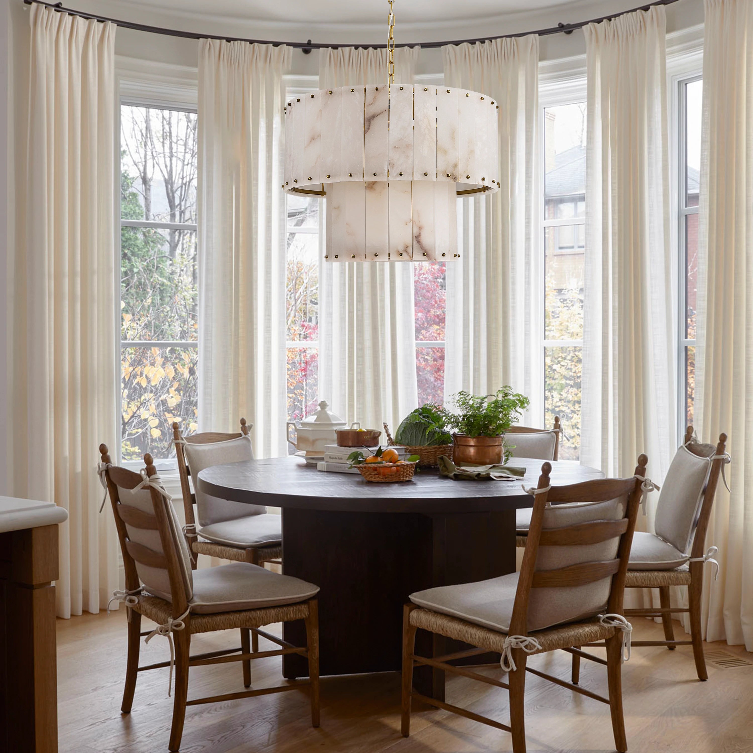 Nivislight Alabaster 2-Tier Round Chandelier 24"#Finish_Gold