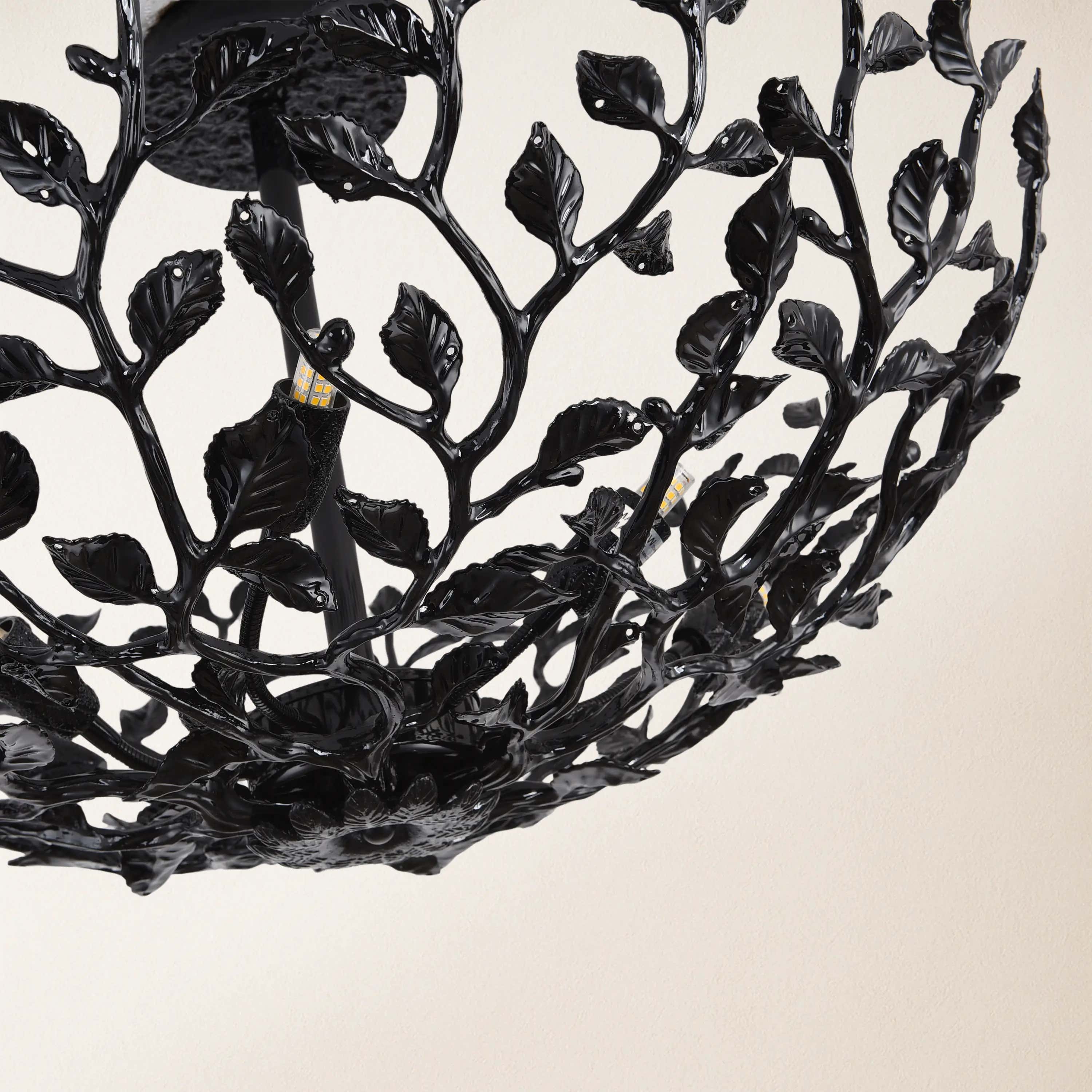 Elara Black Tree Branch Semi Flush Mount Chandelier 26"D