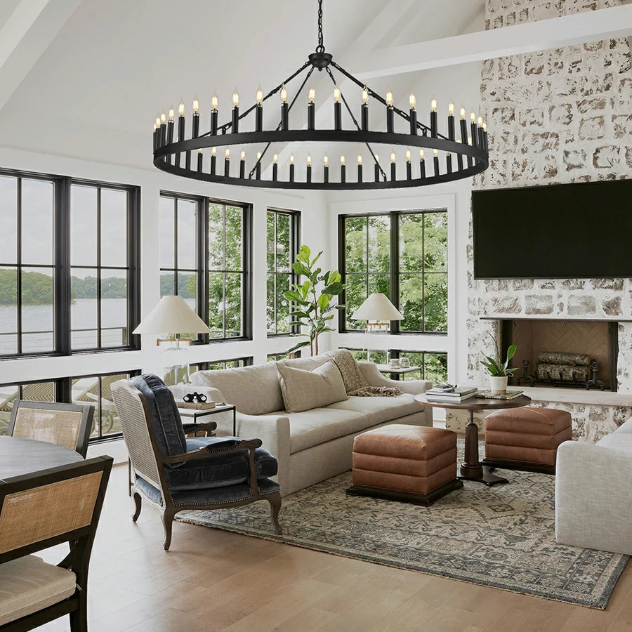 Wagon Wheel Candle Round Chandelier 64"