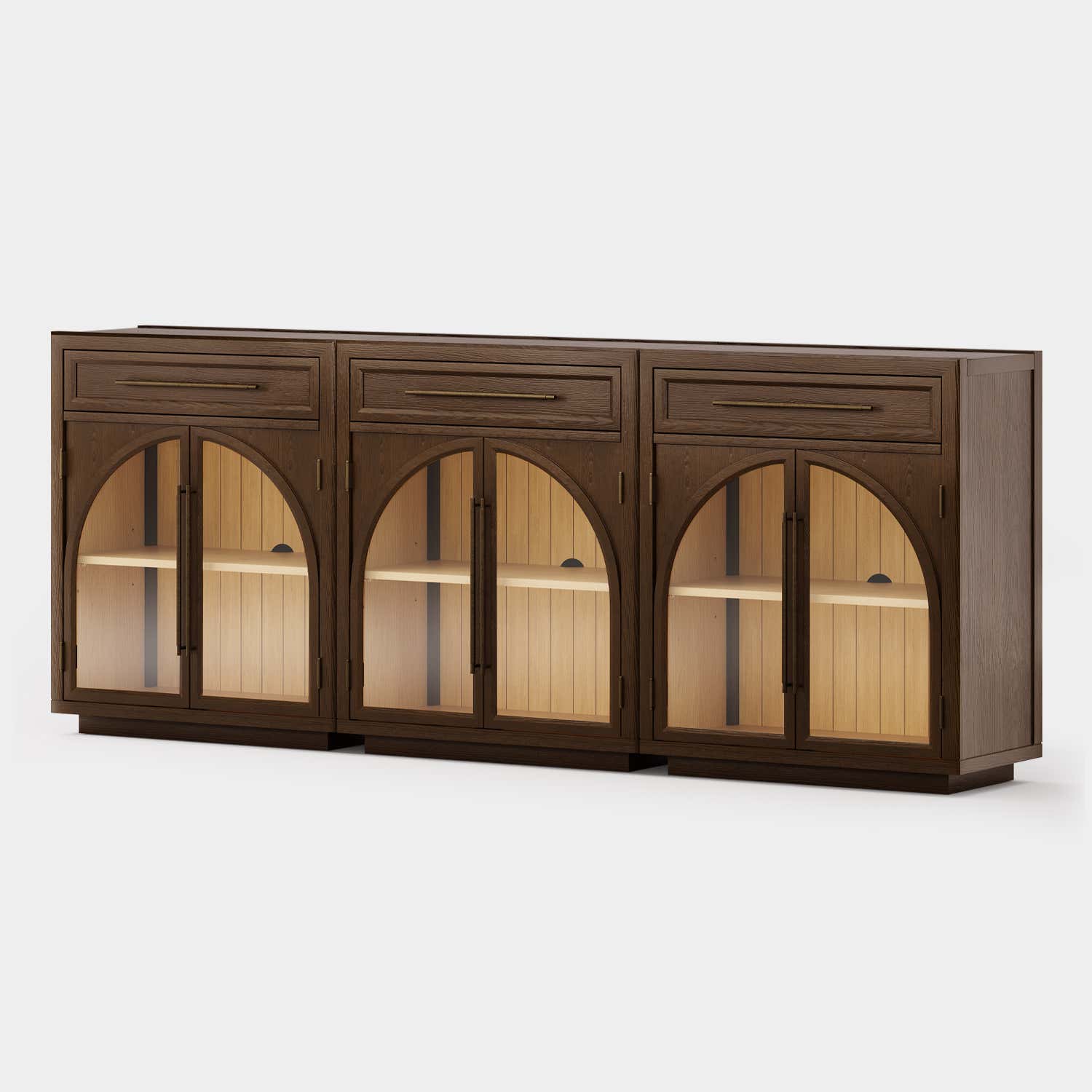 Alvar Arched 94.5" Oak Sideboard with Drawers(Set of 3)