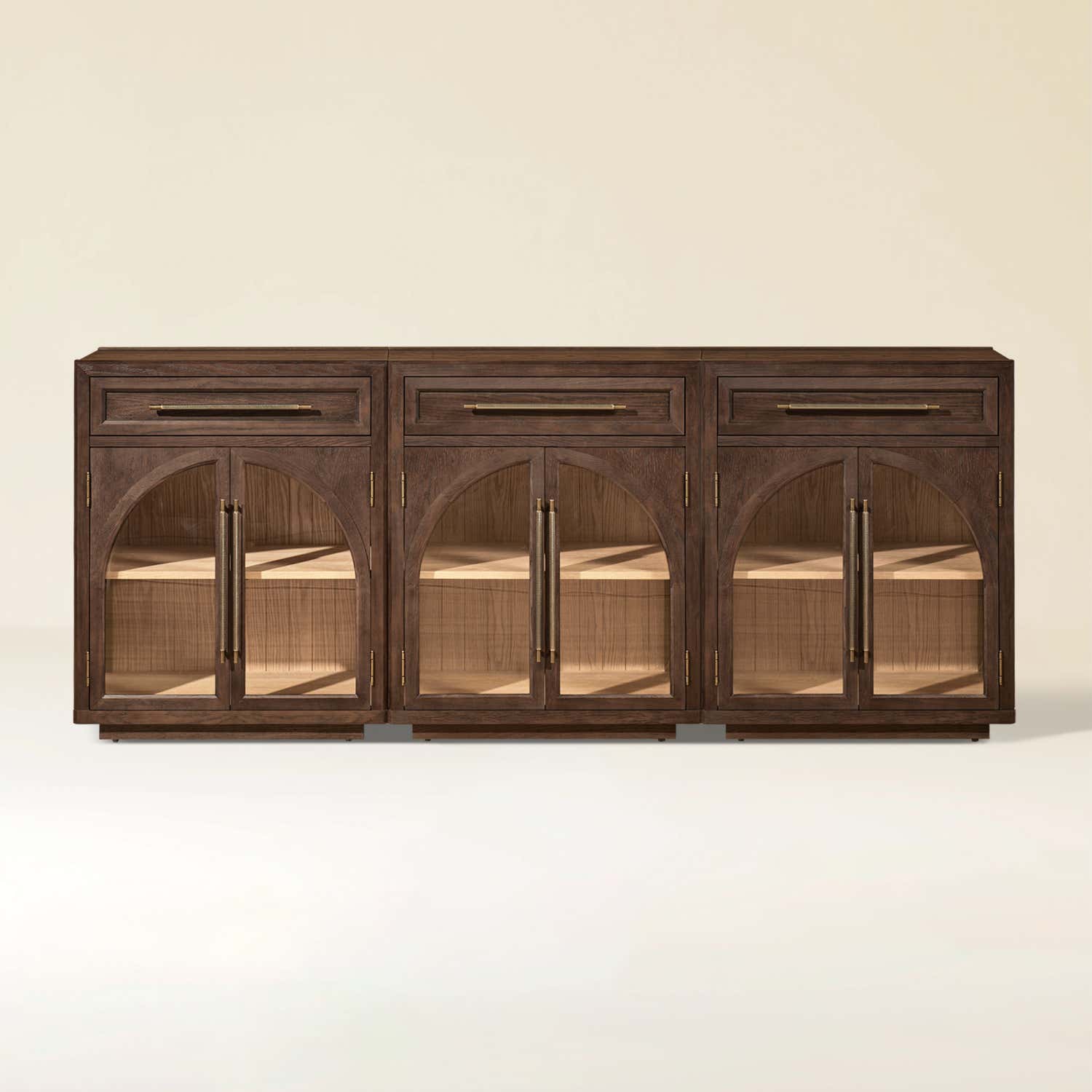 Alvar Arched 94.5" Oak Sideboard with Drawers(Set of 3)