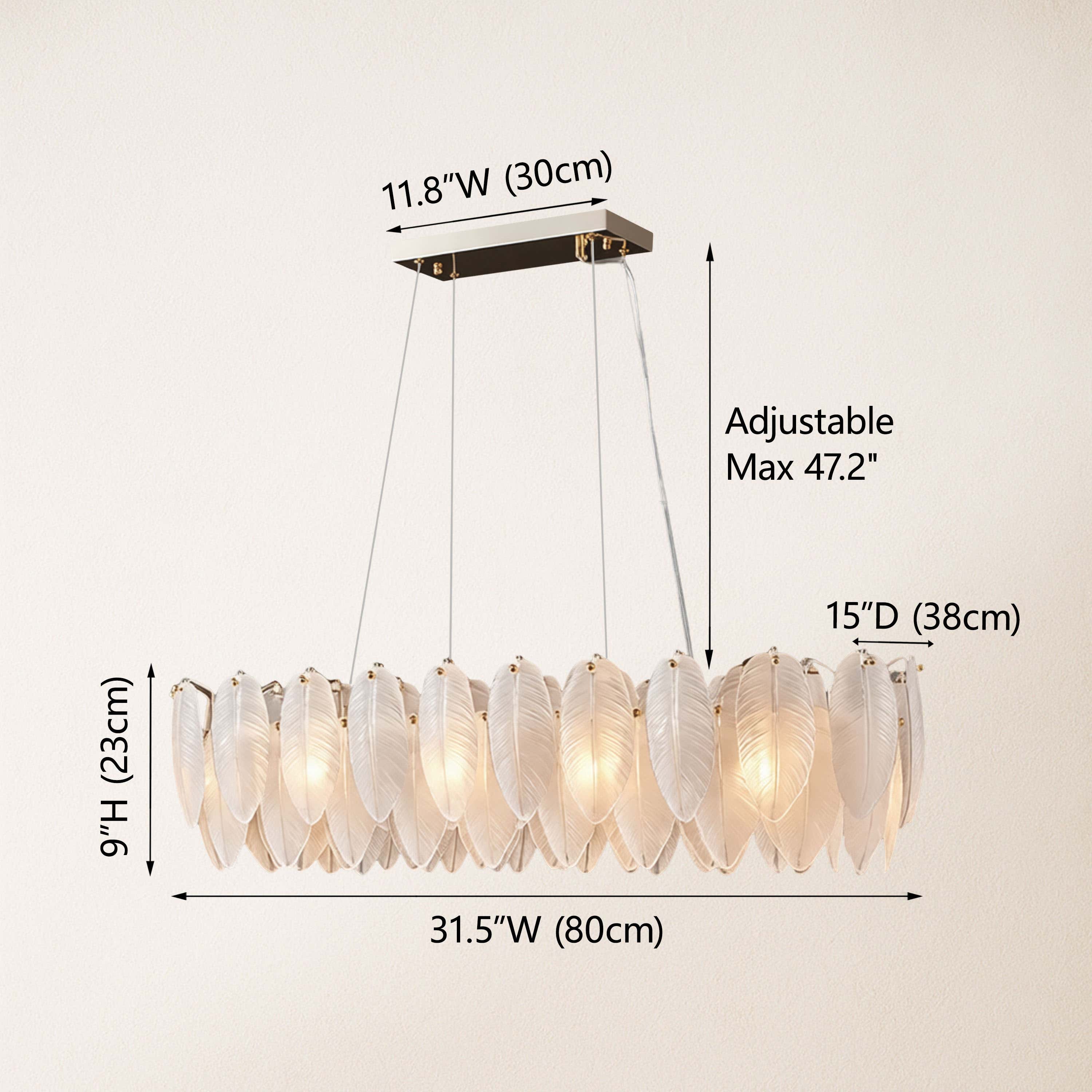 Avelis Glass Feather Linear Chandelier 32"W