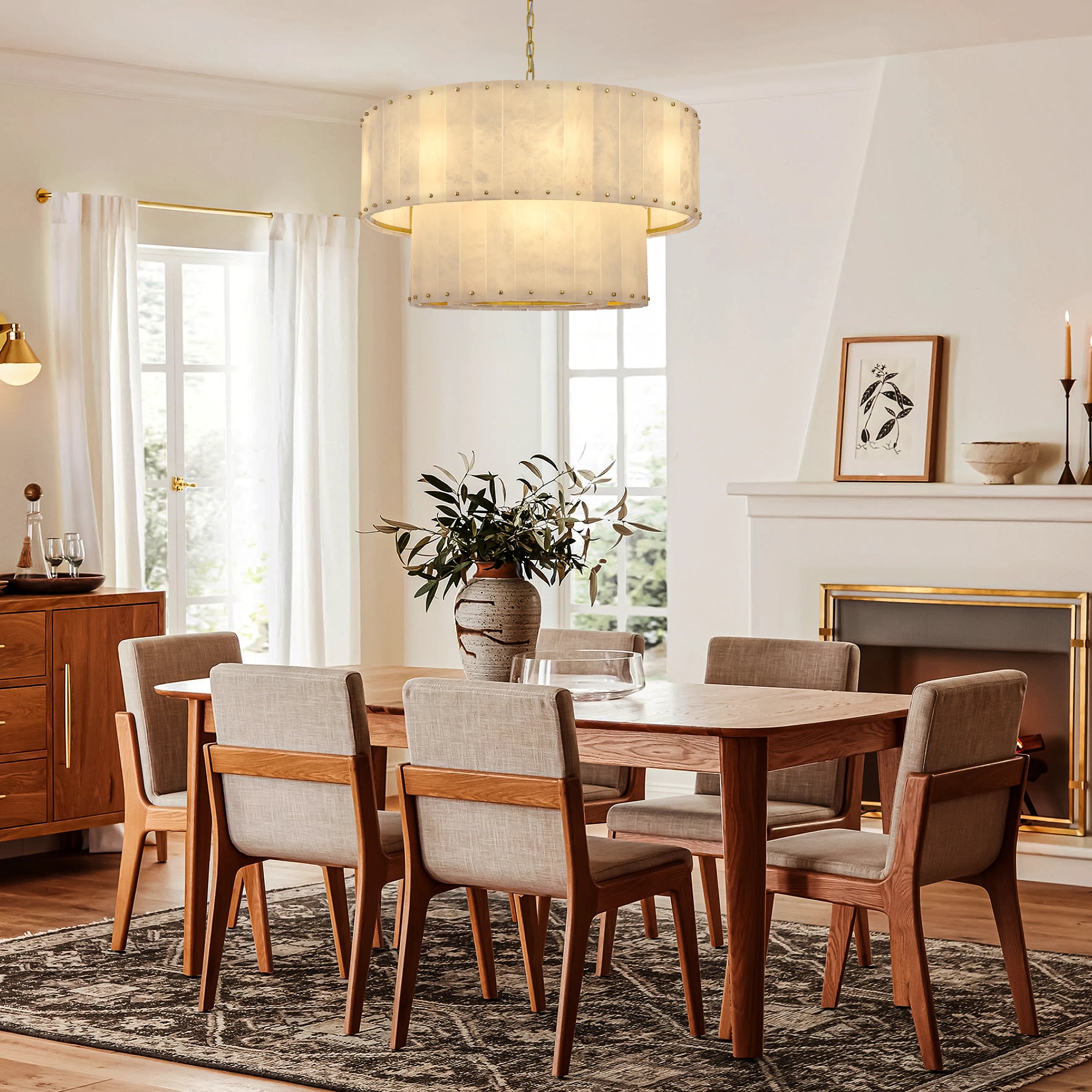 Nivislight Alabaster 2-Tier Round Chandelier 32"#Finish_Gold