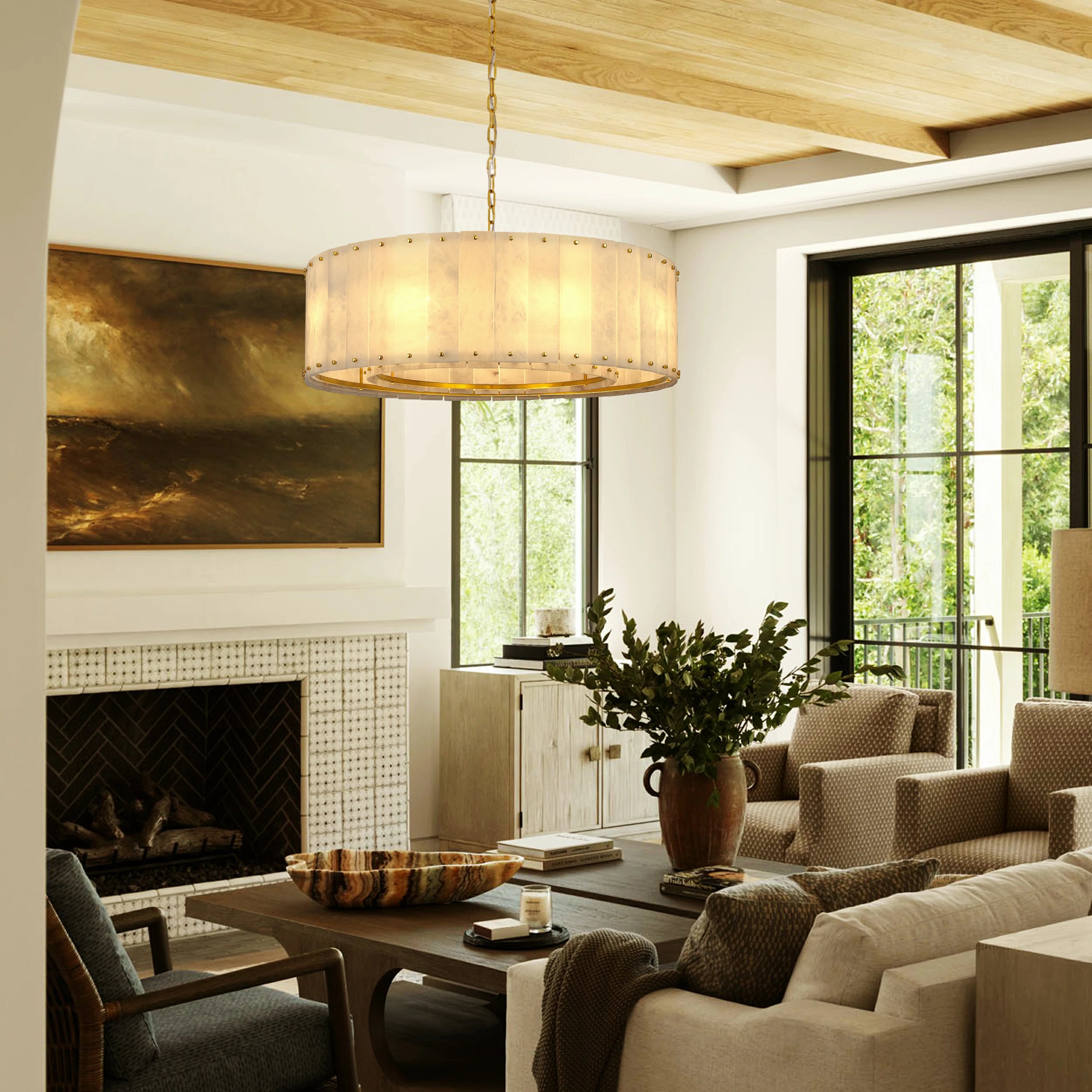 Nivislight Alabaster Round Chandelier 32"#Finish_Gold