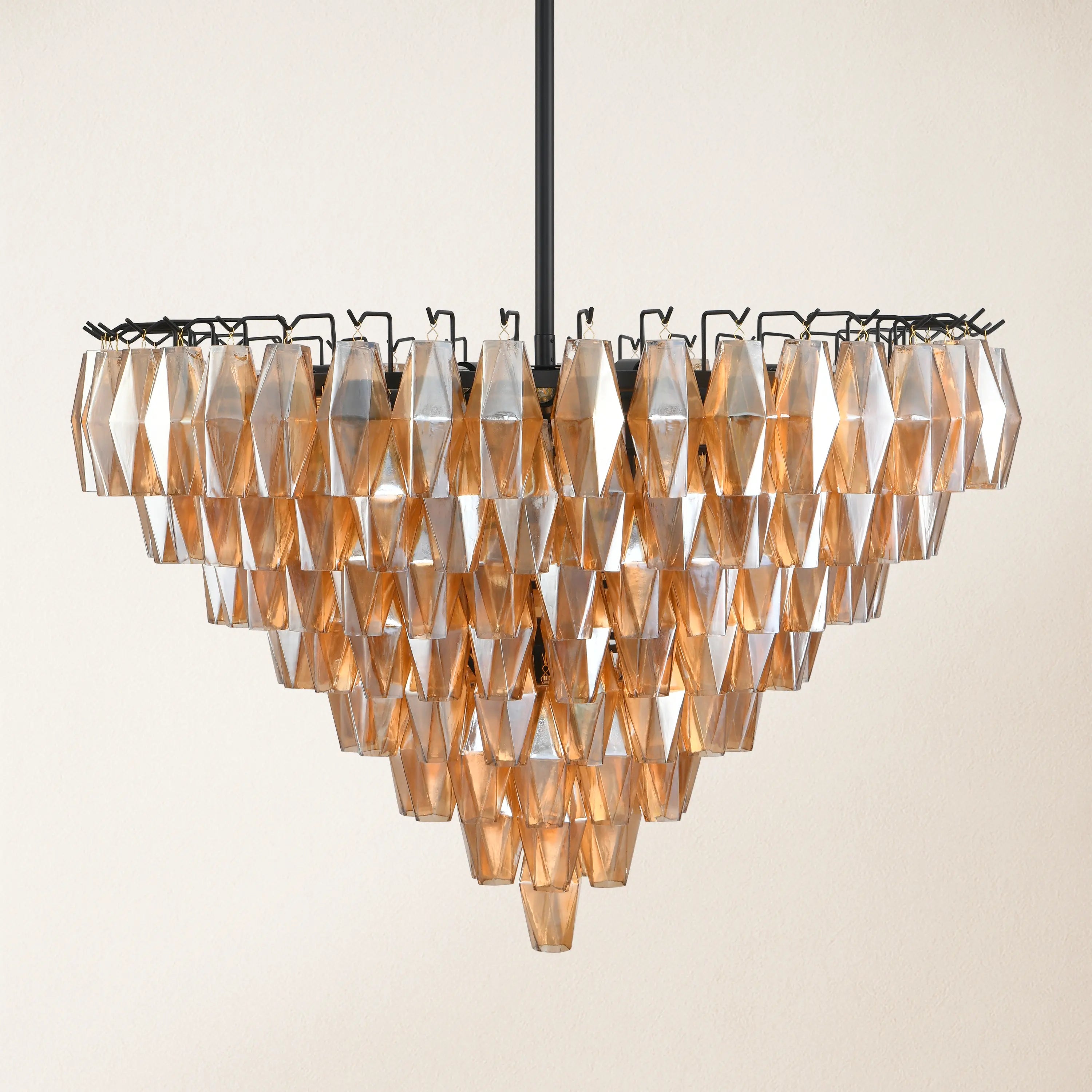 Celestial Drop Round Crystal Glass Chandelier 36"D