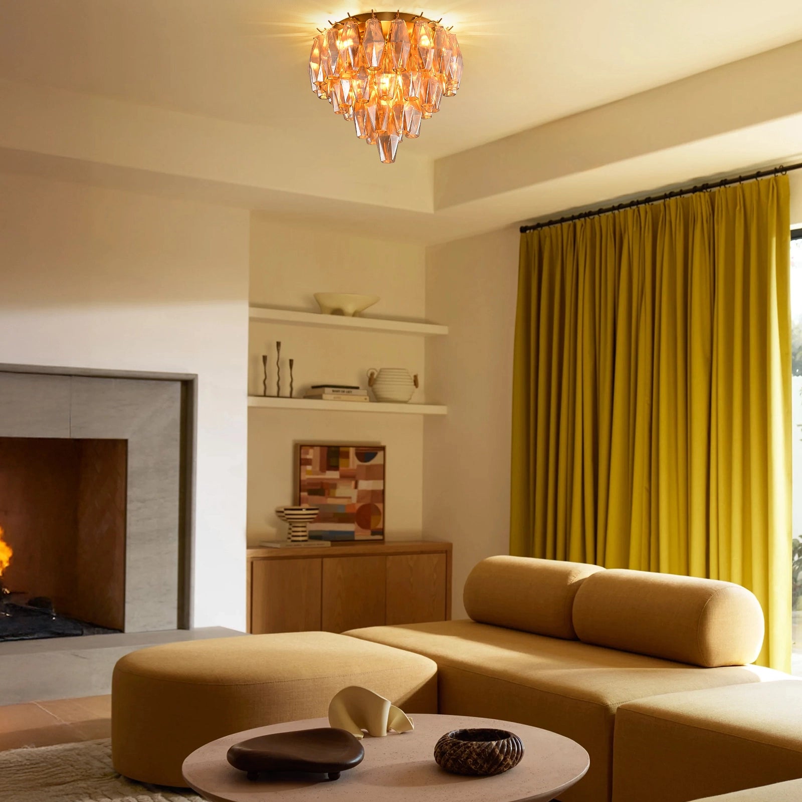 Celestial Drop Round Glass Flush Mount 13"D