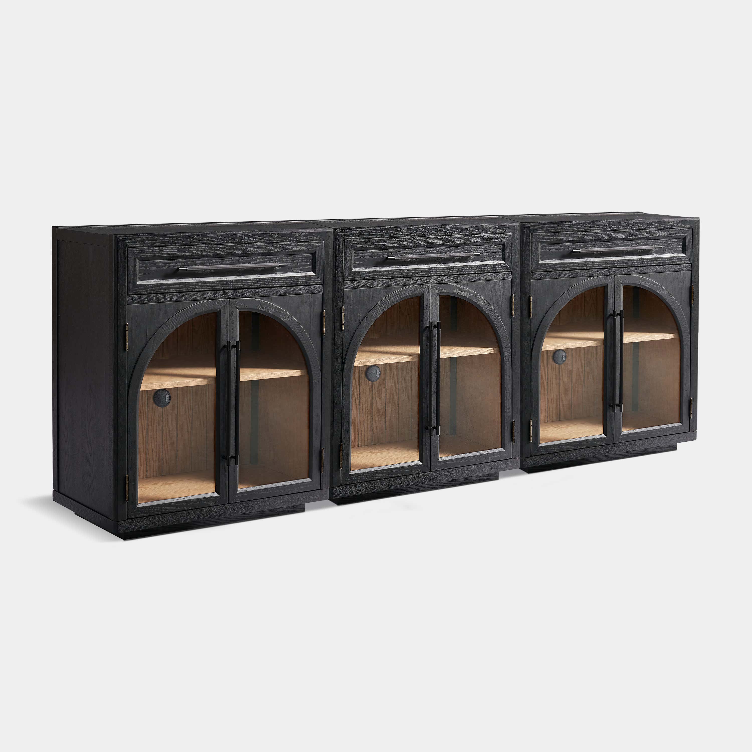 Alvar Arched 94.5" Oak Sideboard with Drawers(Set of 3)