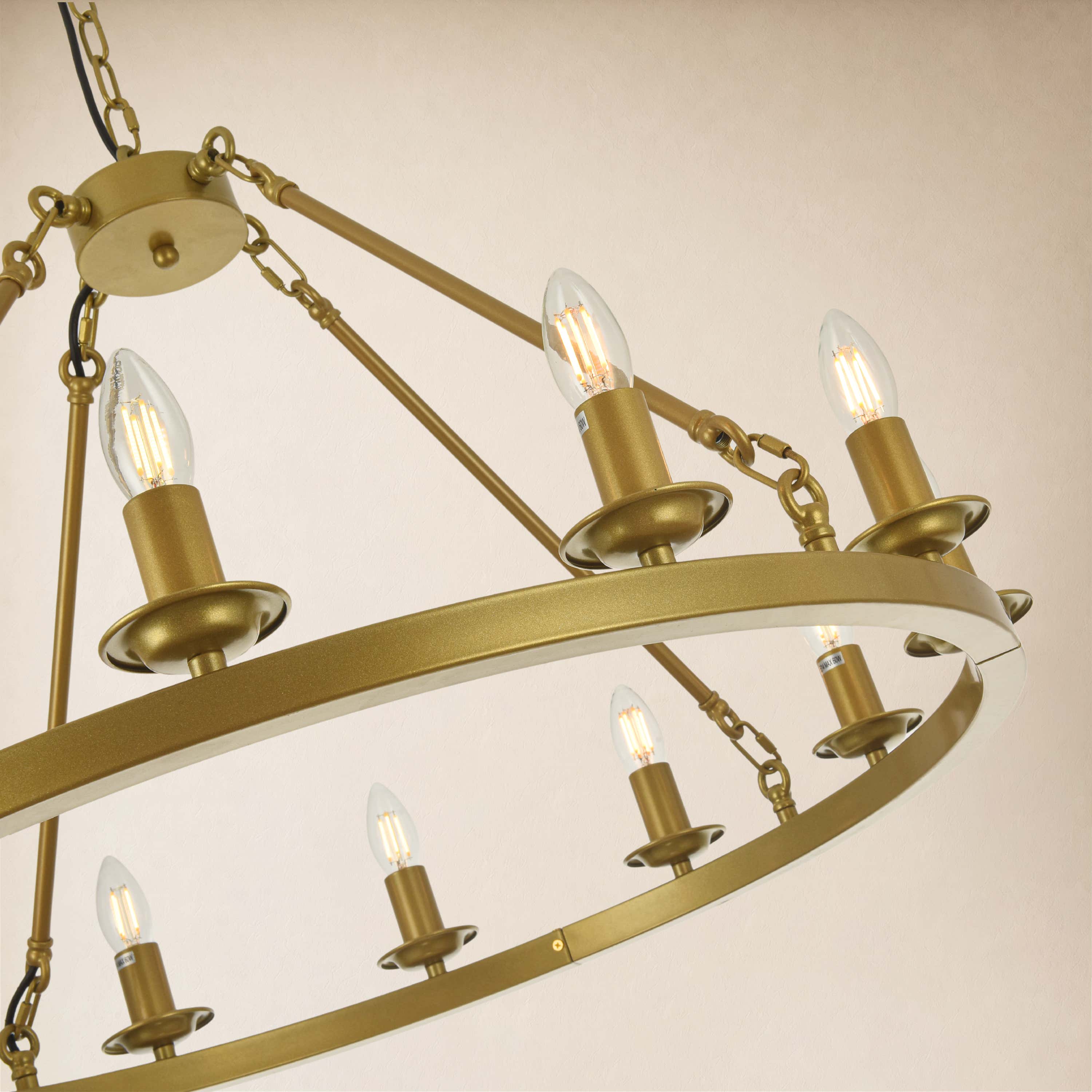 Wagon Wheel Candle Round Chandelier 31"D