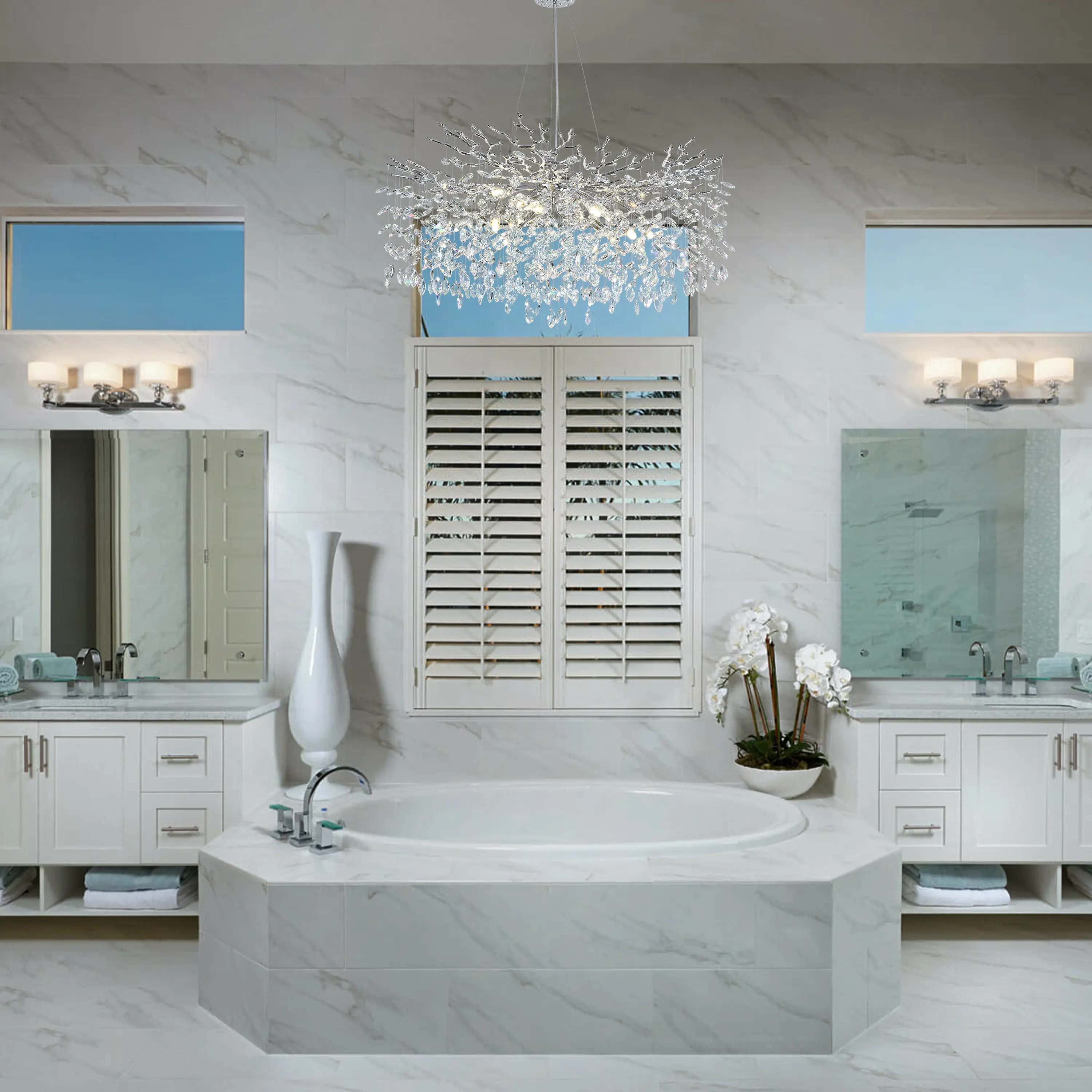 Frostleaf Crystal Cascade Branch Round Chandelier 40"D