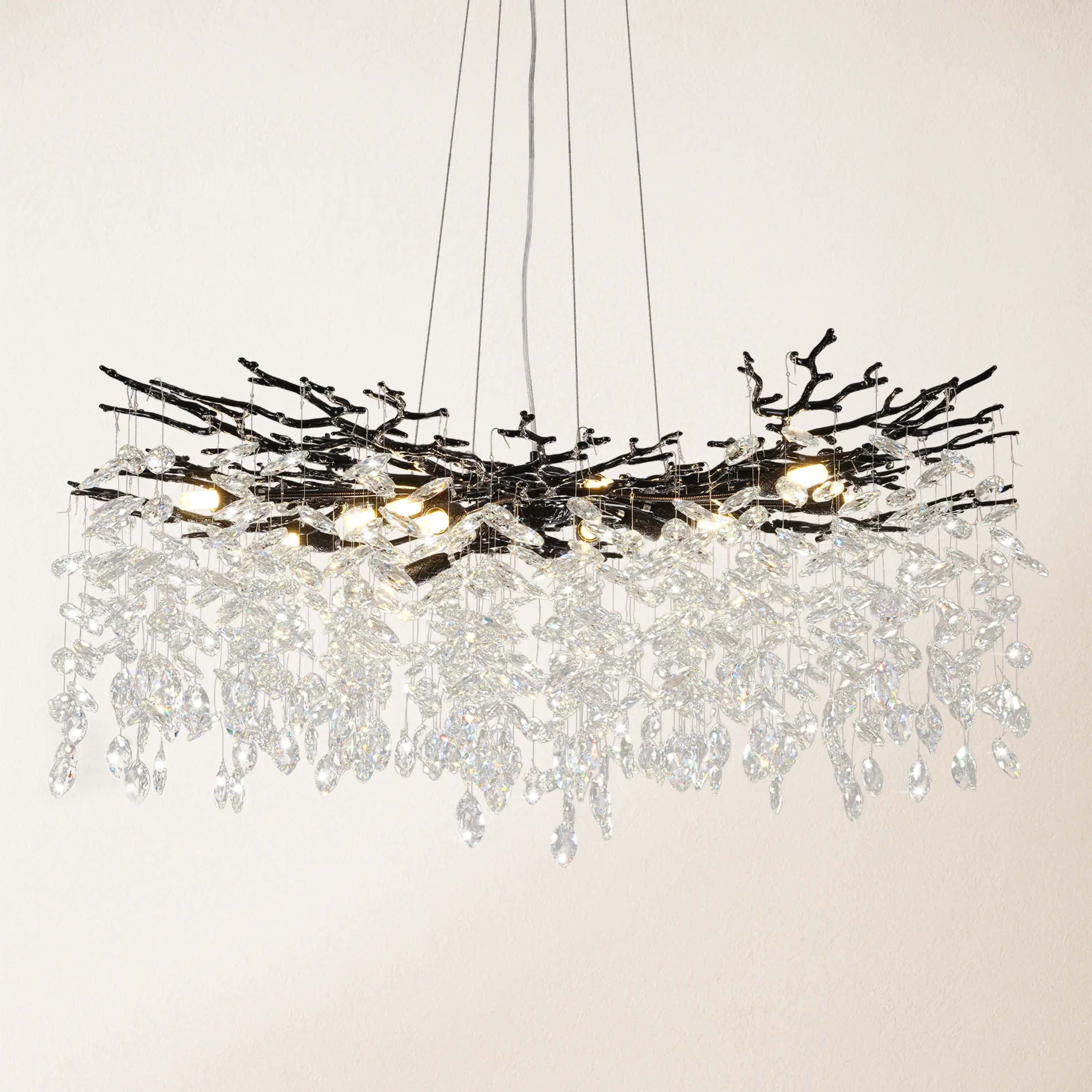Frostleaf Crystal Cascade Branch Round Chandelier 40"D