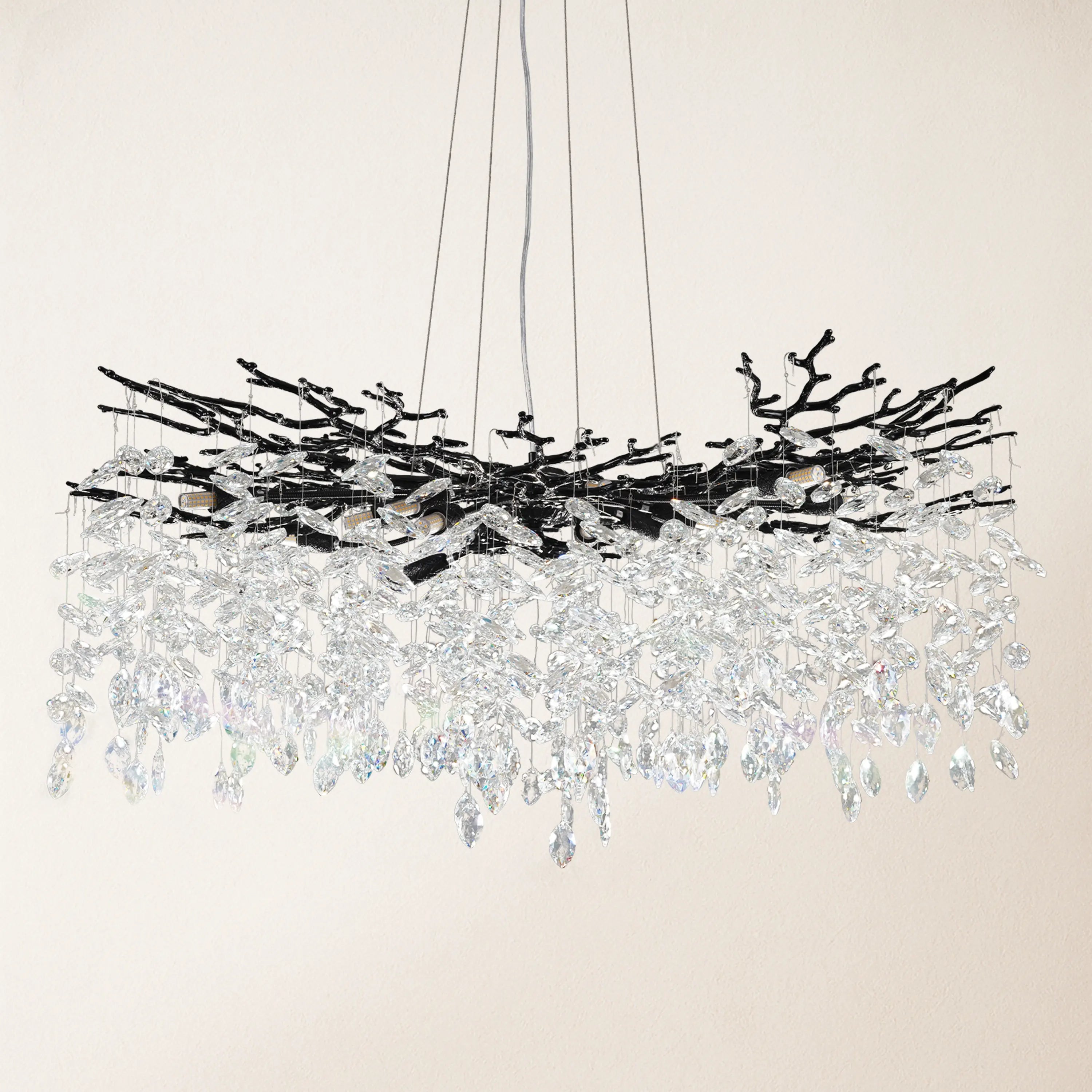 Frostleaf Crystal Cascade Branch Round Chandelier 40"D