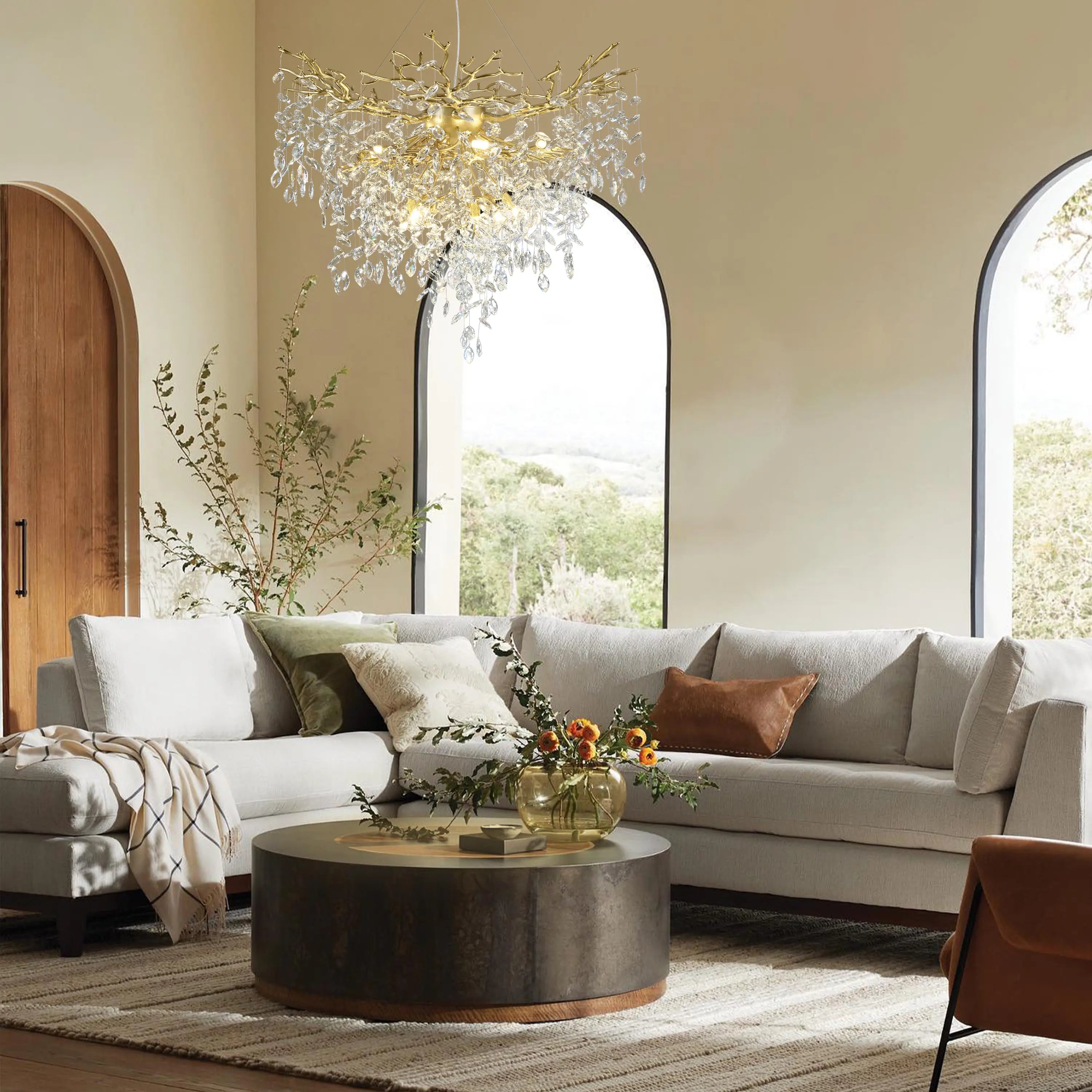 Frostleaf Crystal Grand Cascade Branches Chandelier 40"D#Finish_Gold