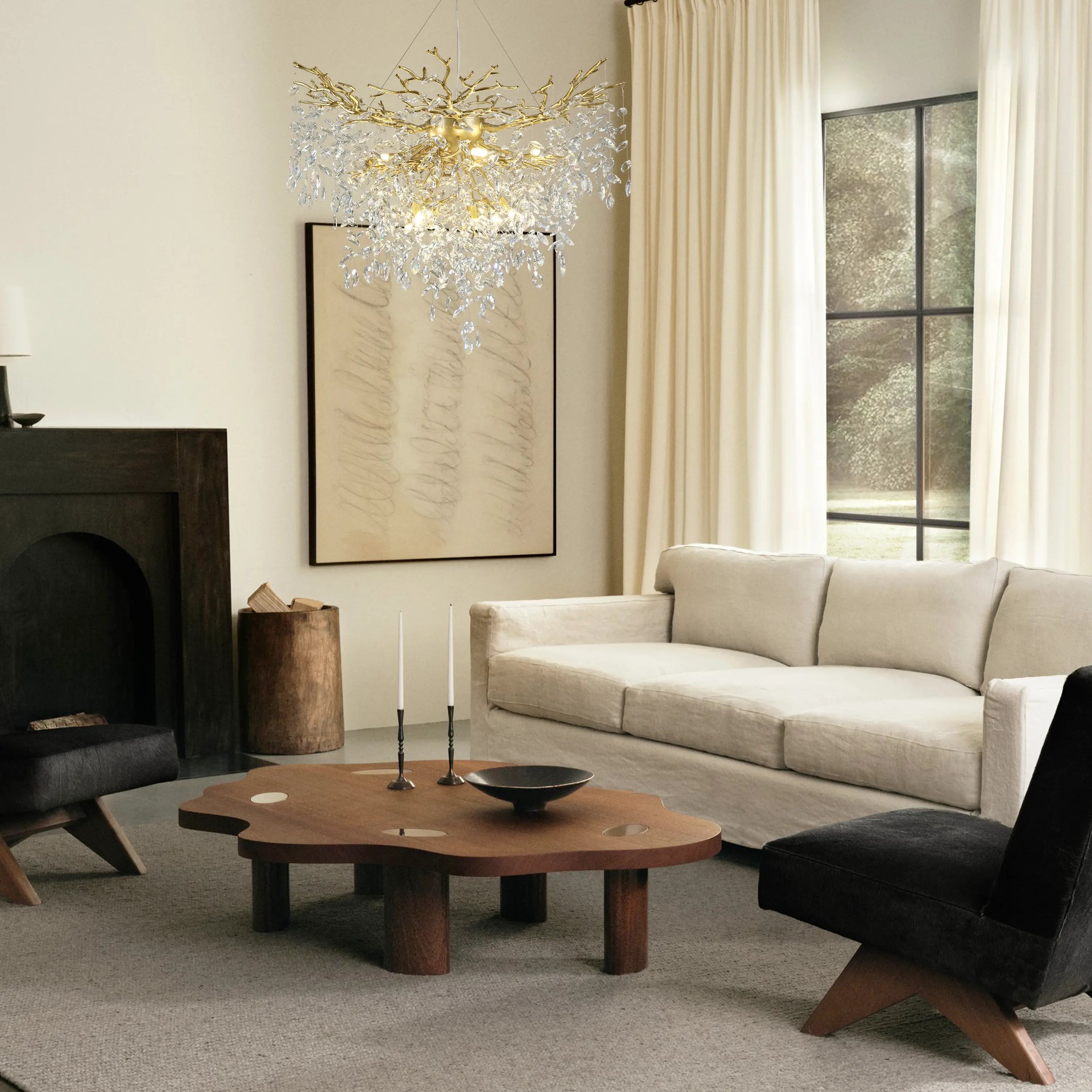 Frostleaf Crystal Grand Cascade Branches Chandelier 40"D#Finish_Gold