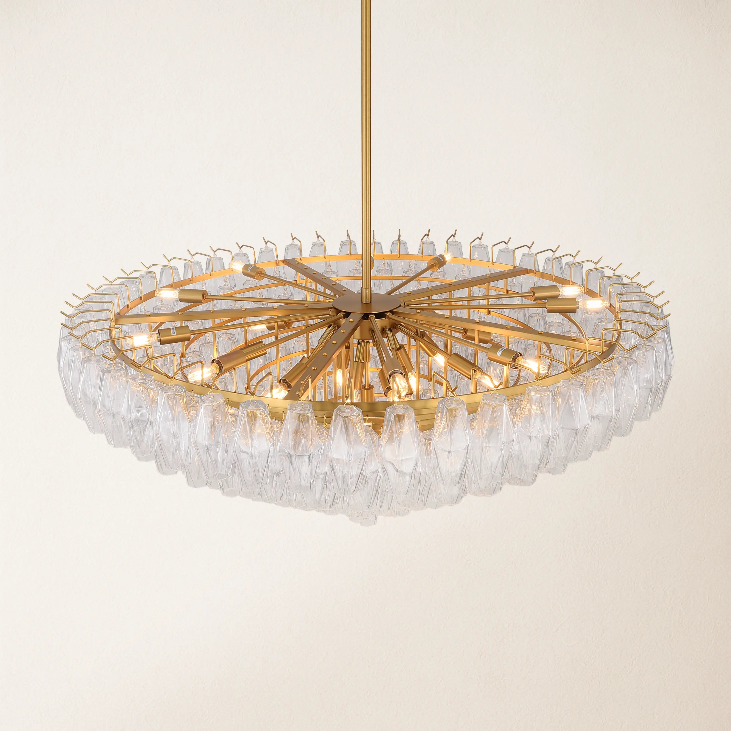 Celestial Drop Round Crystal Glass Chandelier 48"D