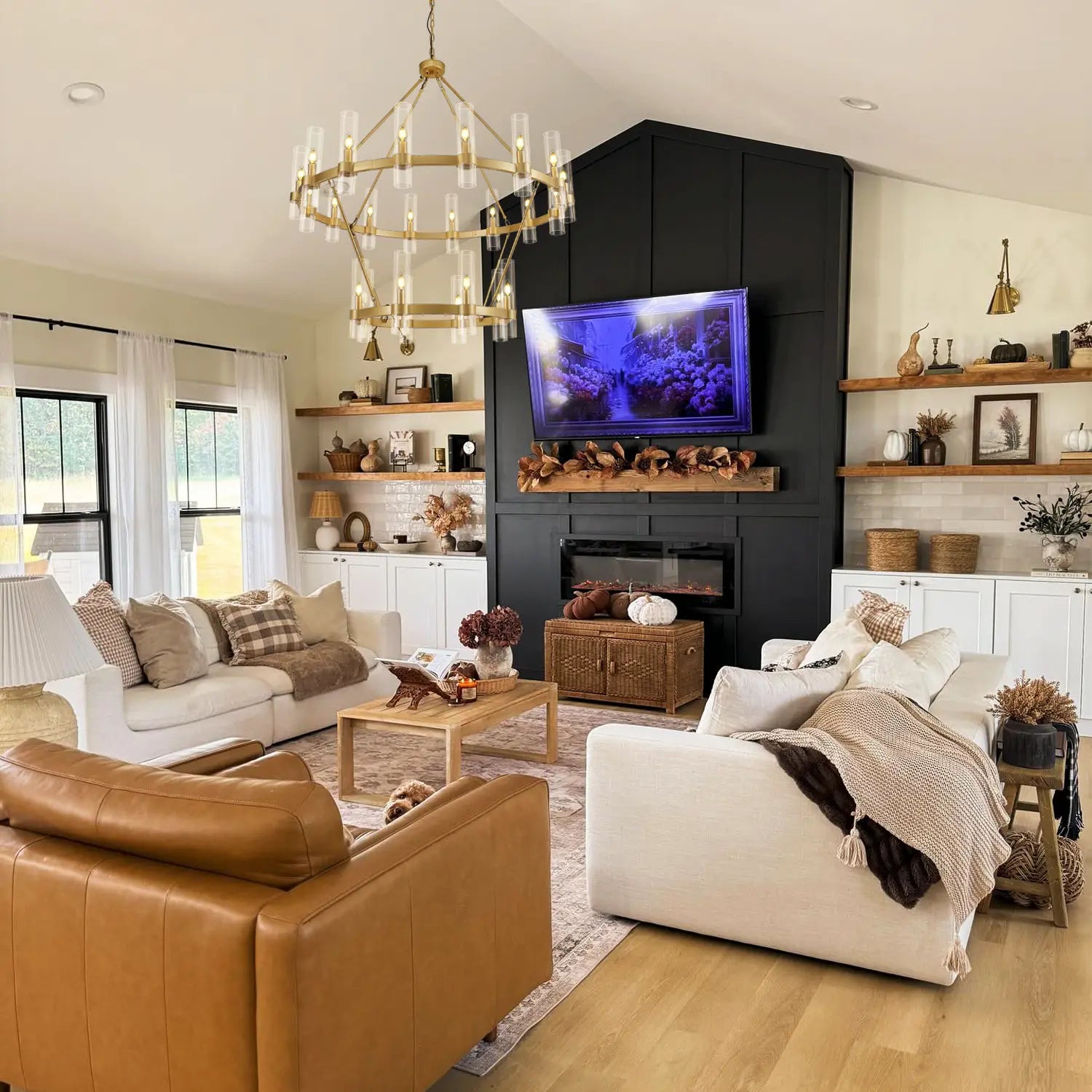 Cylora Glass Tube 2-Tier Round Chandelier 48"D#Finish_Gold