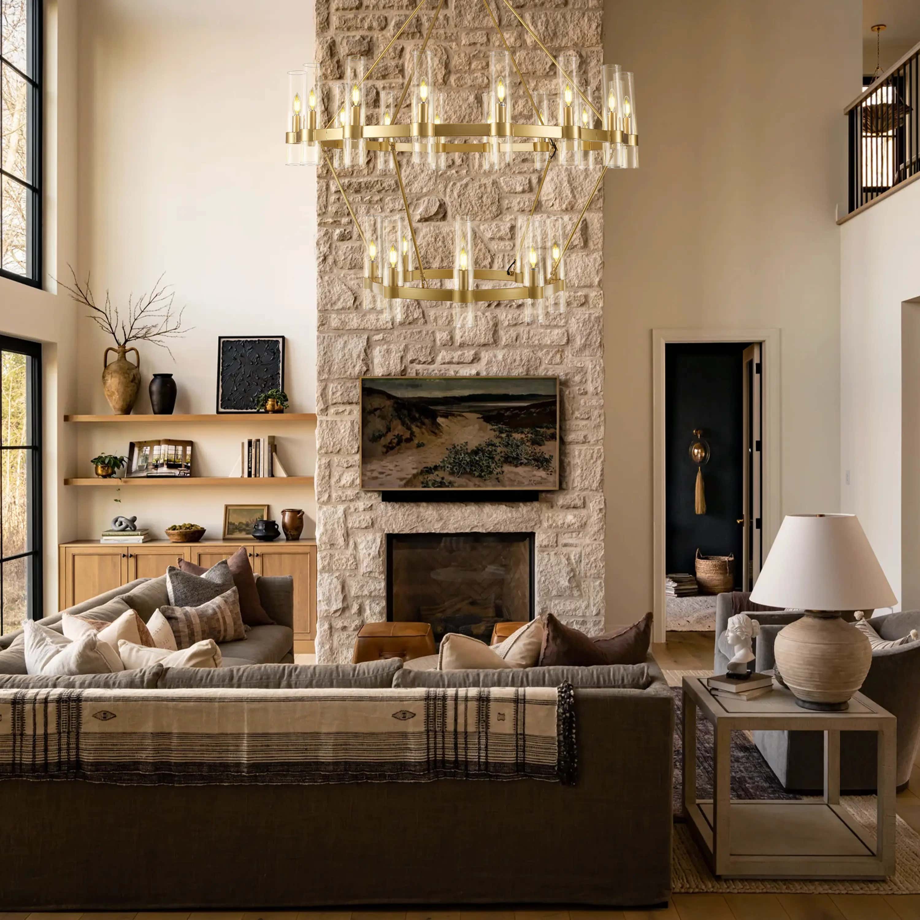 Cylora Glass Tube 2-Tier Round Chandelier 48"D