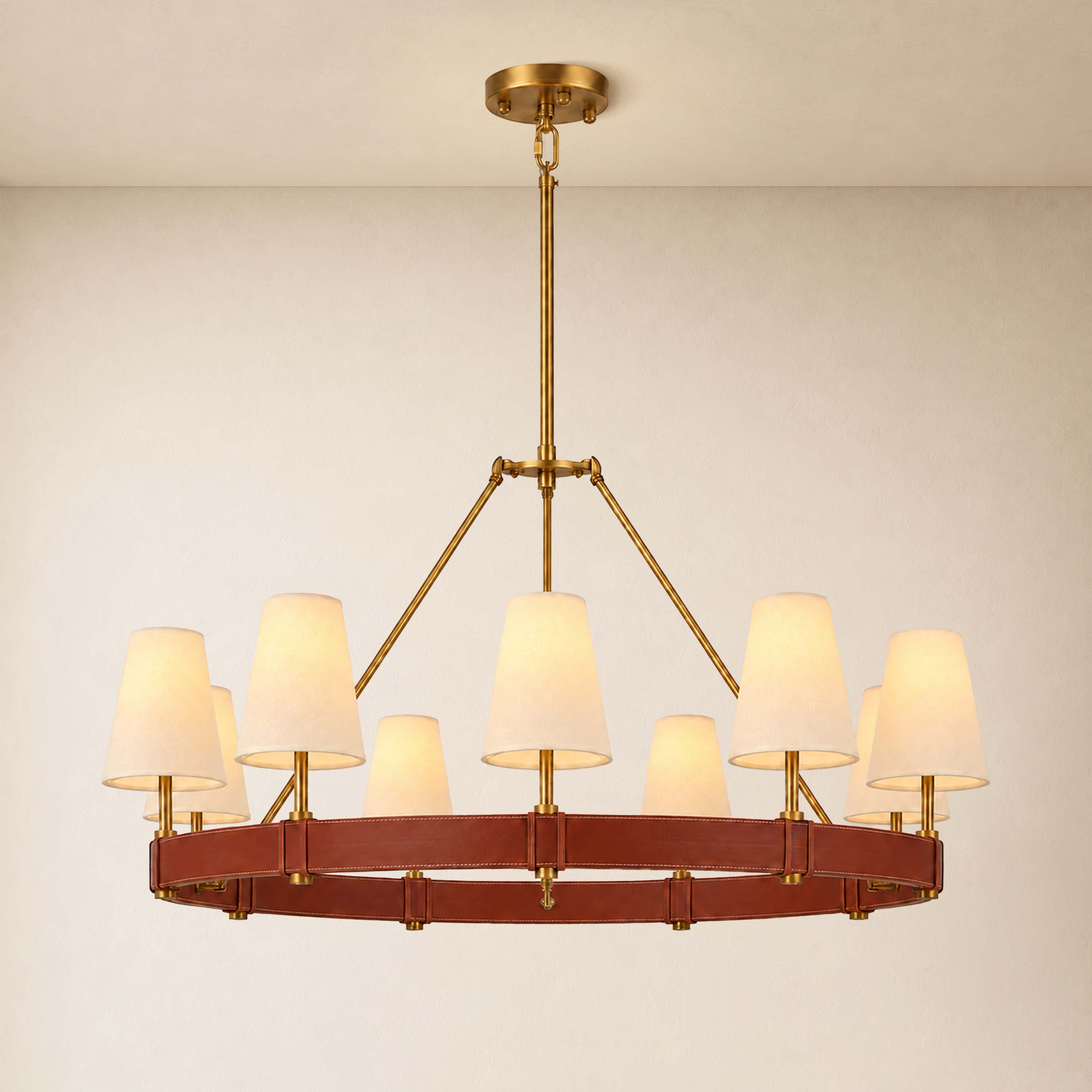 Corvella Leather Custom Round Chandelier 48" 60"W
