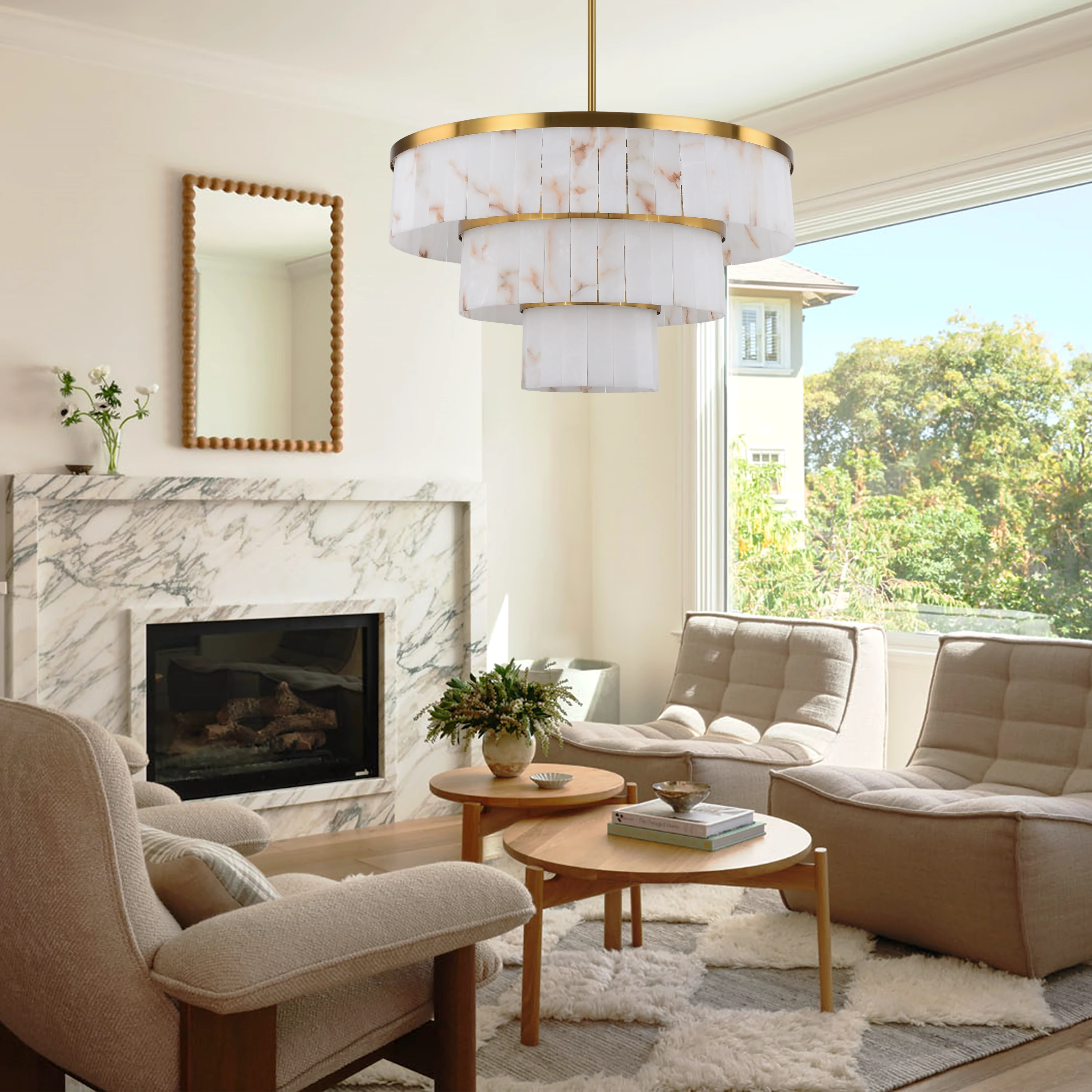 Solmare Alabaster Round Chandelier 34"#Finish_Gold