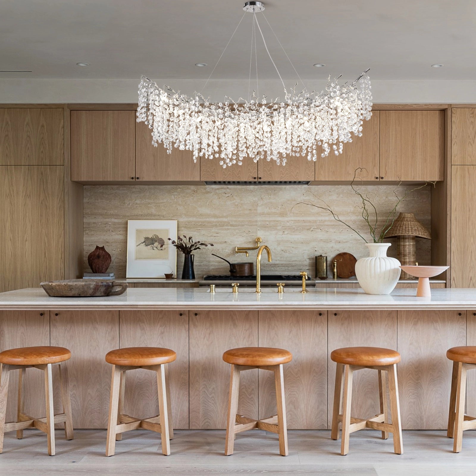 Lustre Branches Crystal Rectangular Chandelier 55"W