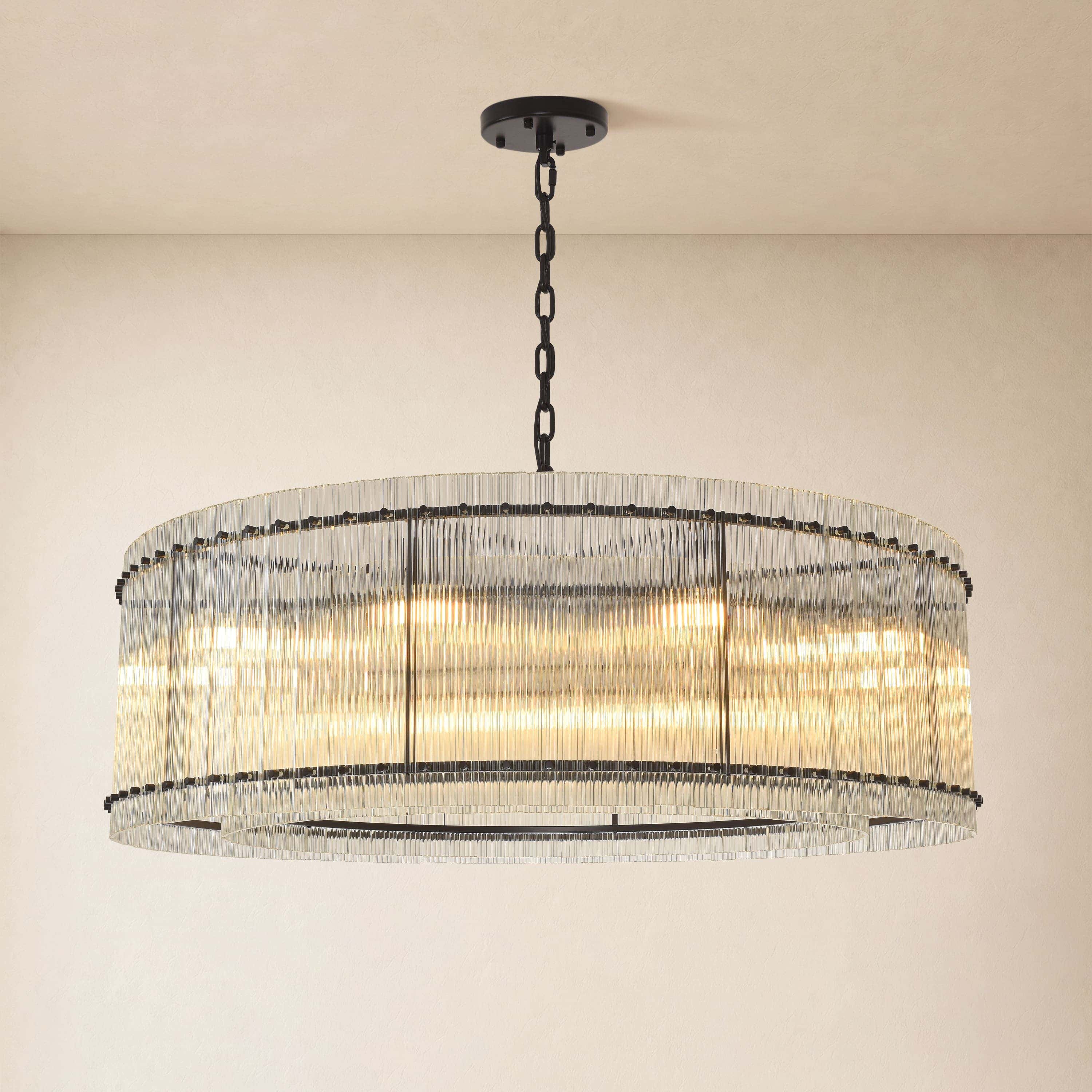 Solvayne Ribbed Glass Round Chandelier 48"D