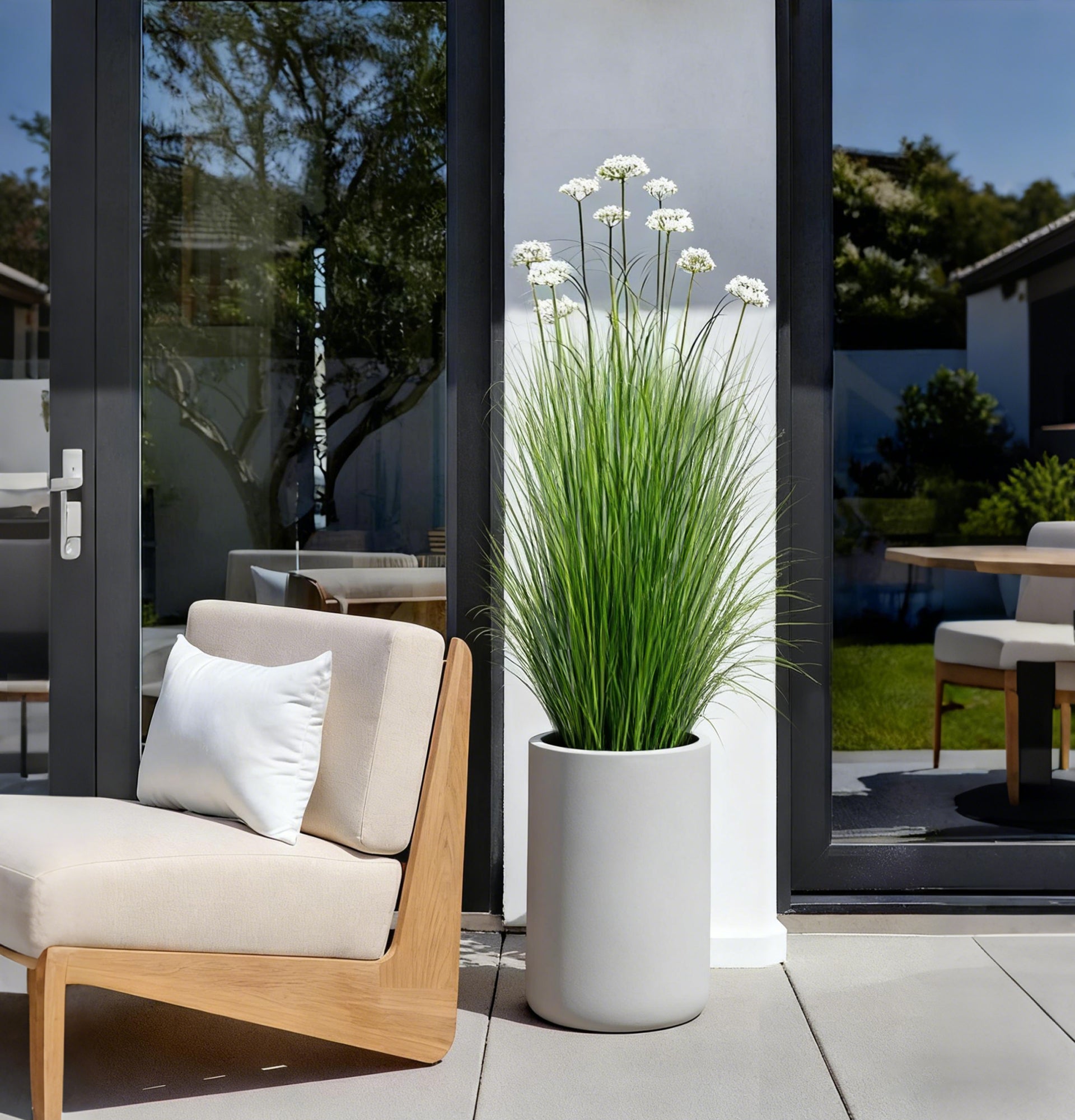 Artificial 10-Head Lace Flower with Curved Onion Grass Bonsai 190cm H