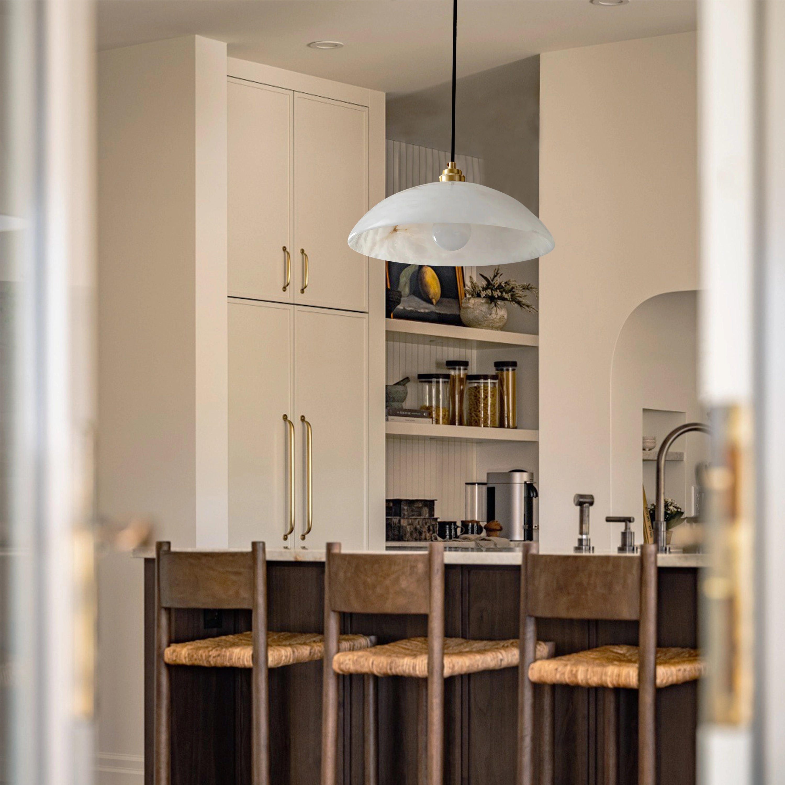 Dadaly Alabaster Modern Small Art Pendant 20"D