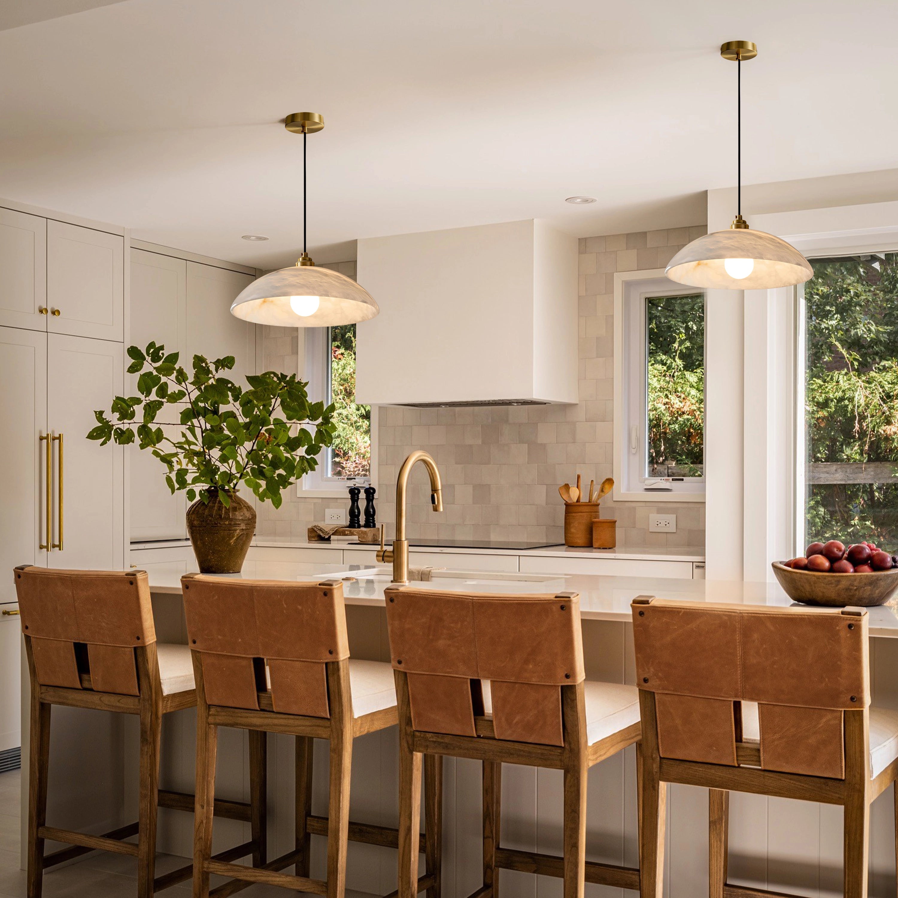 Dadaly Alabaster Modern Small Art Pendant 12"D