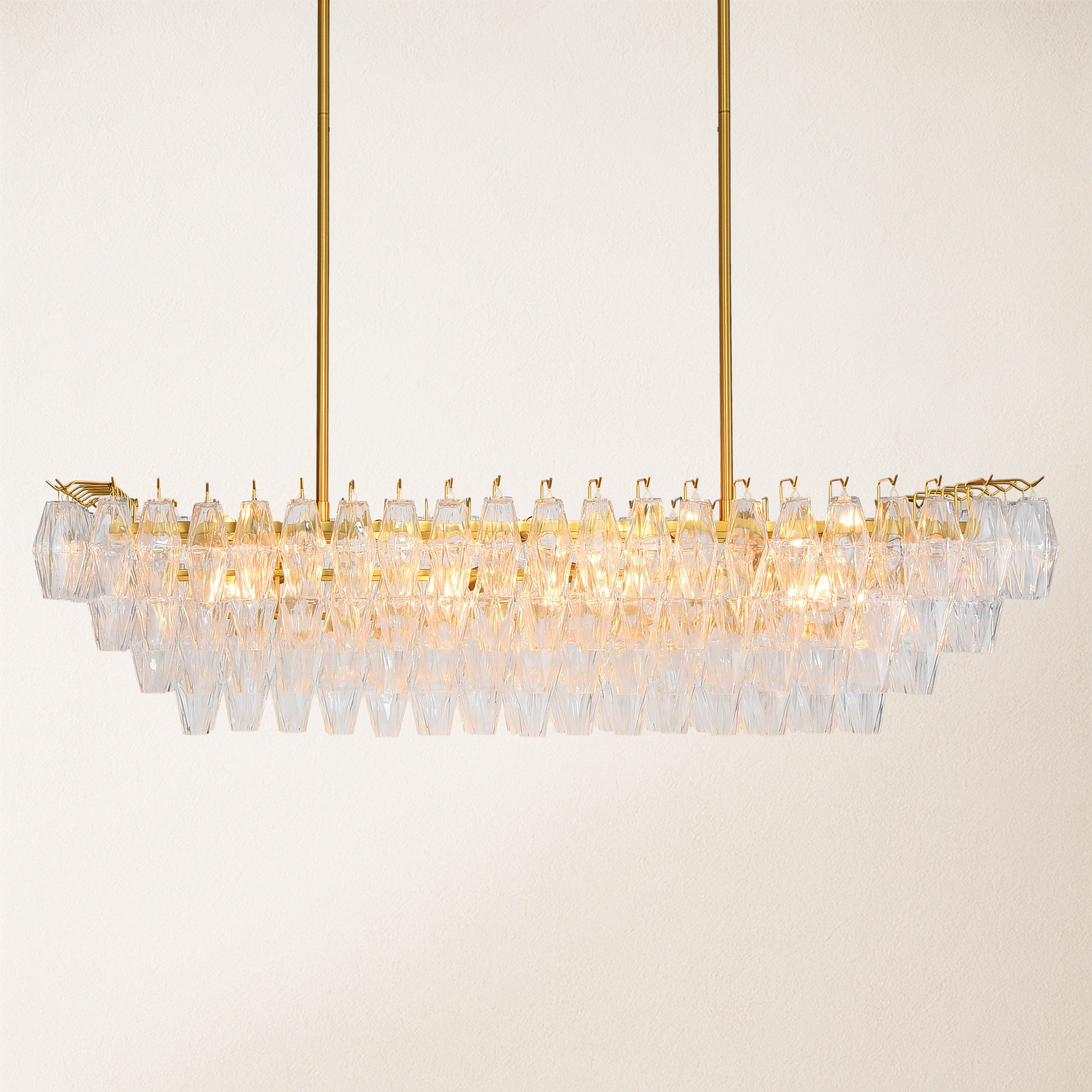 Celestial Drop Muti-Tier Rectangle Crystal Glass Chandelier 54"W