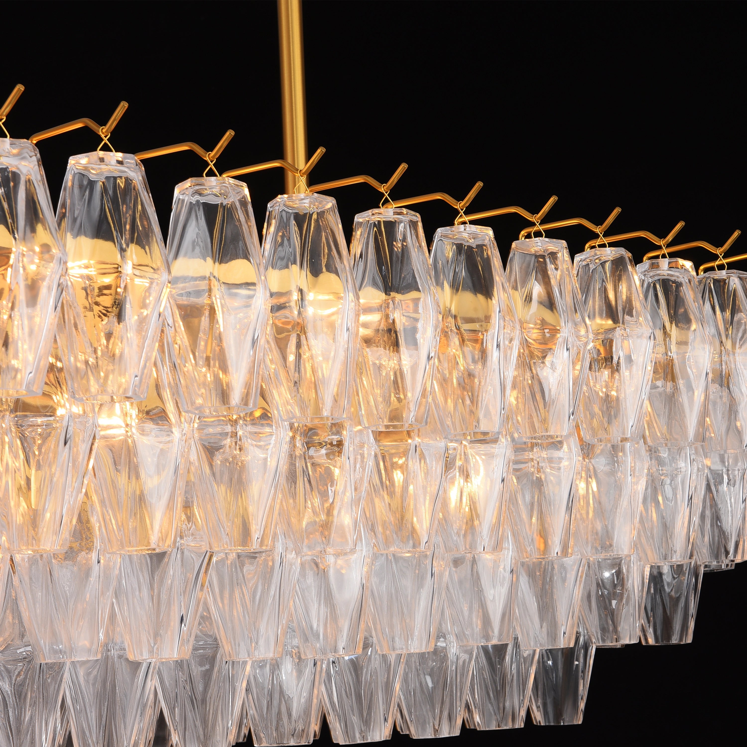Celestial Drop Muti-Tier Rectangle Crystal Glass Chandelier 54"W