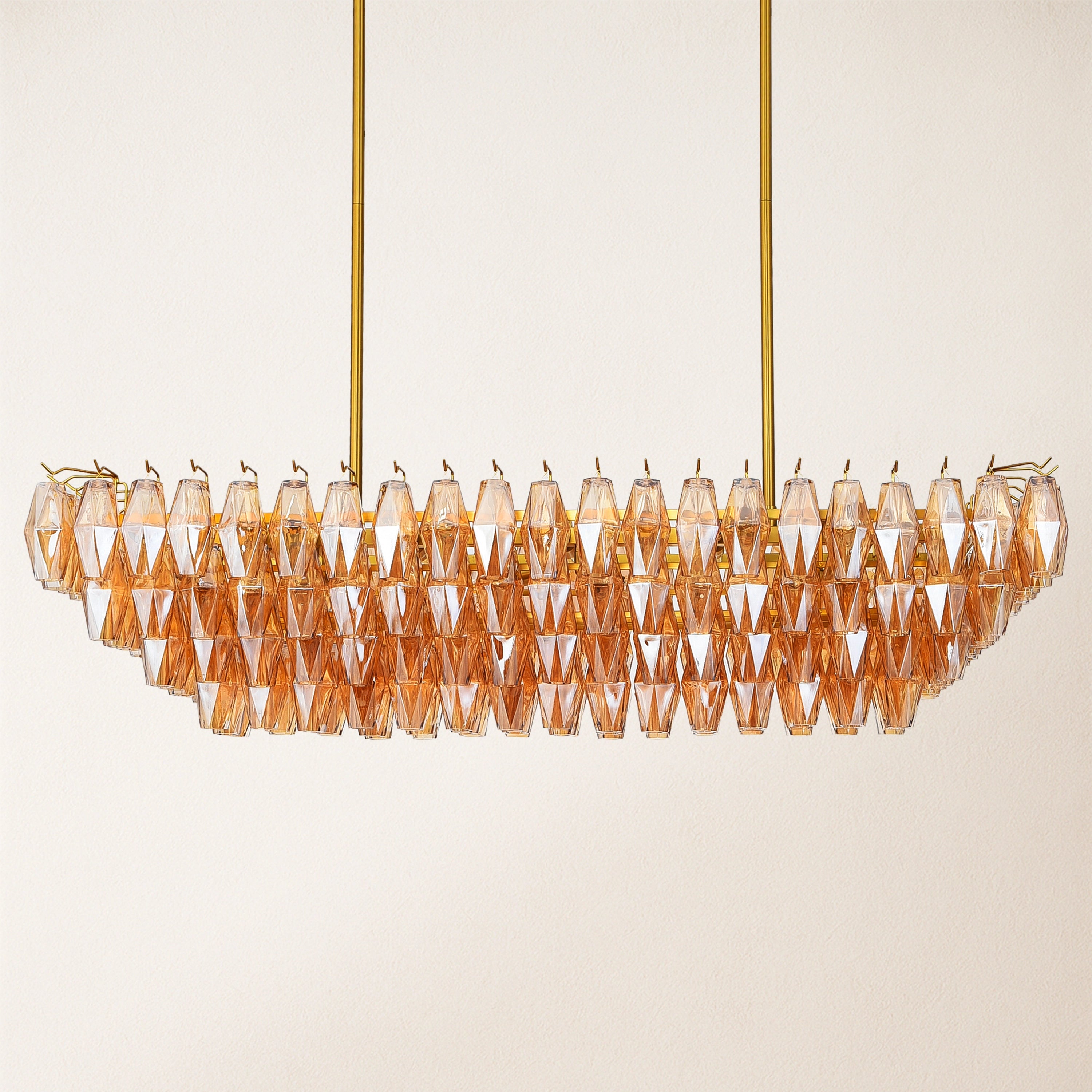 Celestial Drop Muti-Tier Rectangle Crystal Glass Chandelier 54"W