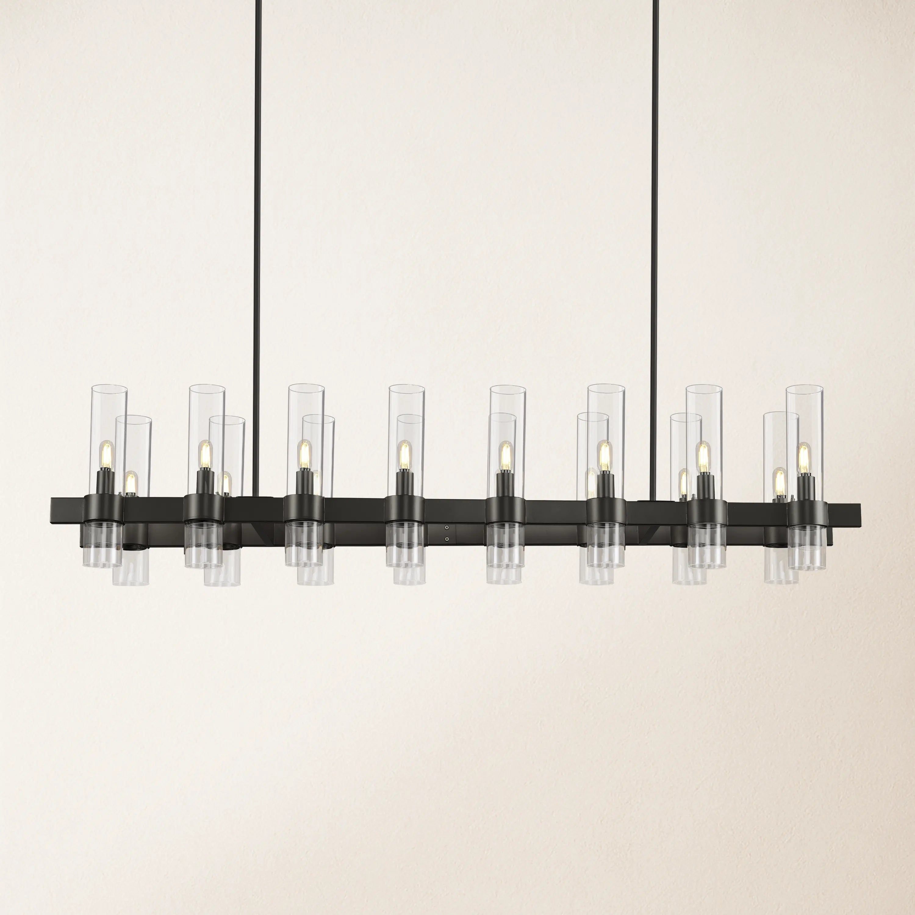 Cylora Glass Tube Rectangular Chandelier 54"W#Finish_Black