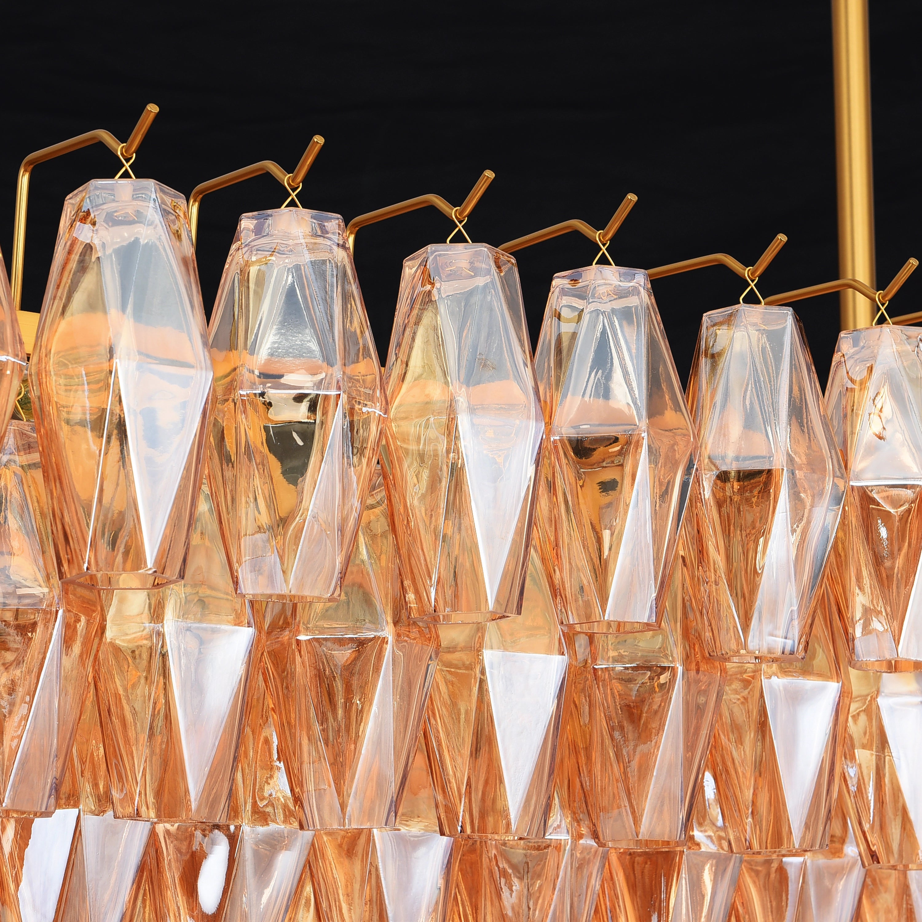 Celestial Drop Muti-Tier Rectangle Crystal Glass Chandelier 54"W