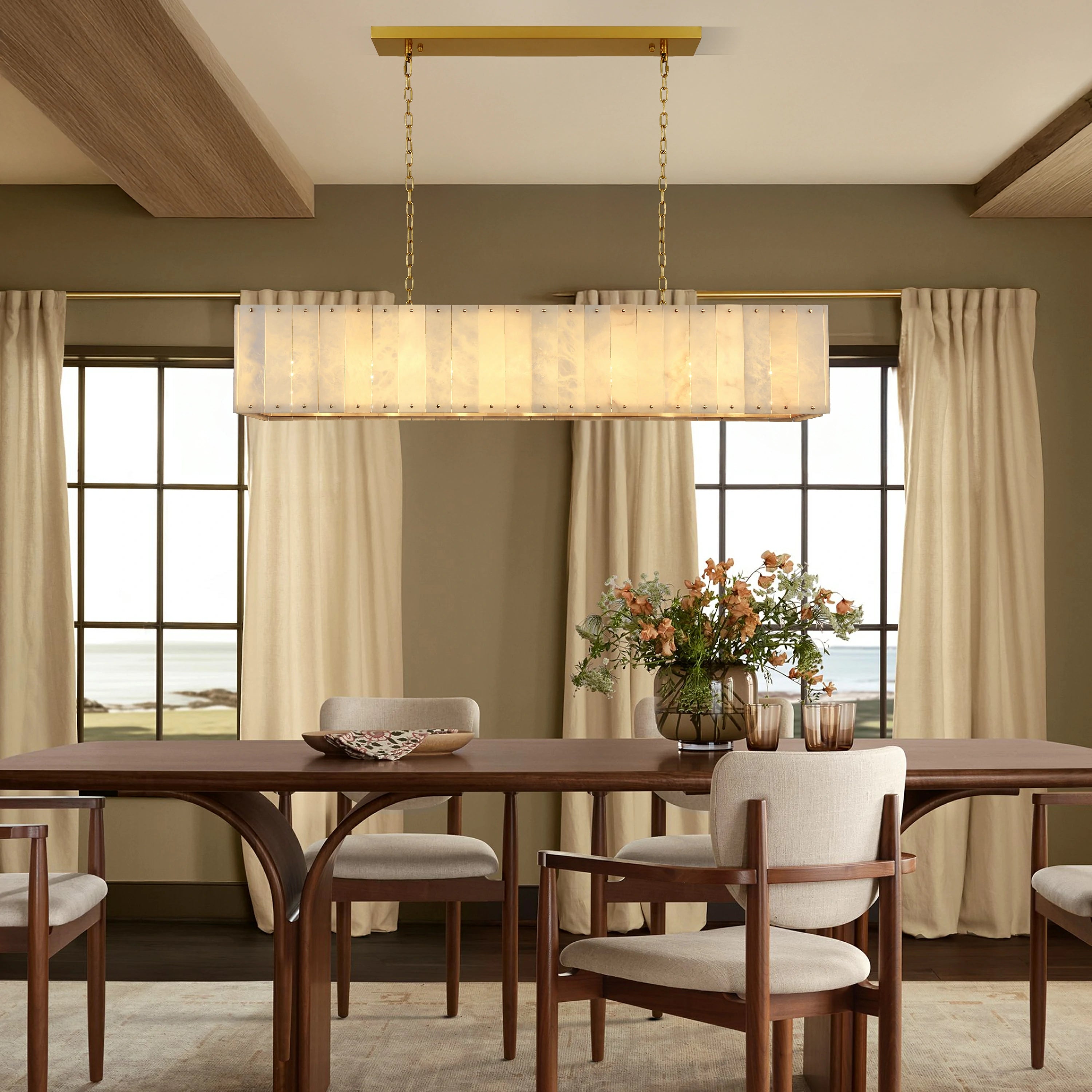 Nivislight Alabaster Rectangular Chandelier 55"#Finish_Gold