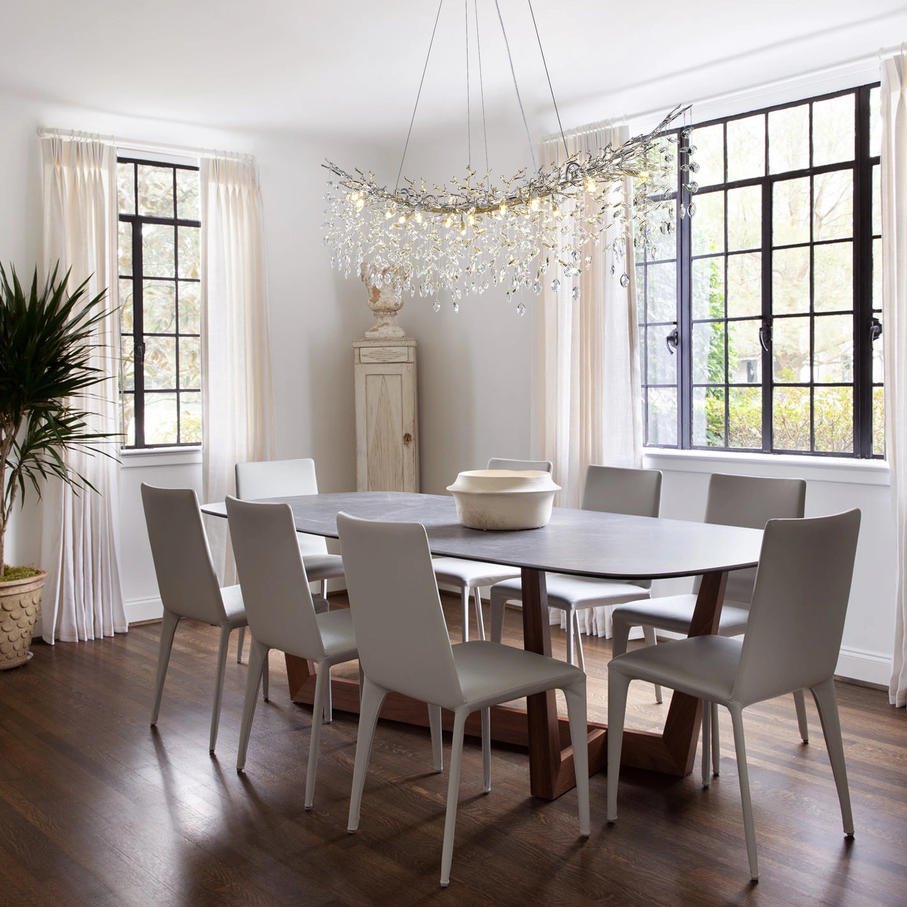 Frostleaf Crystal Cascade Tree Branch Linear Chandelier 55"W