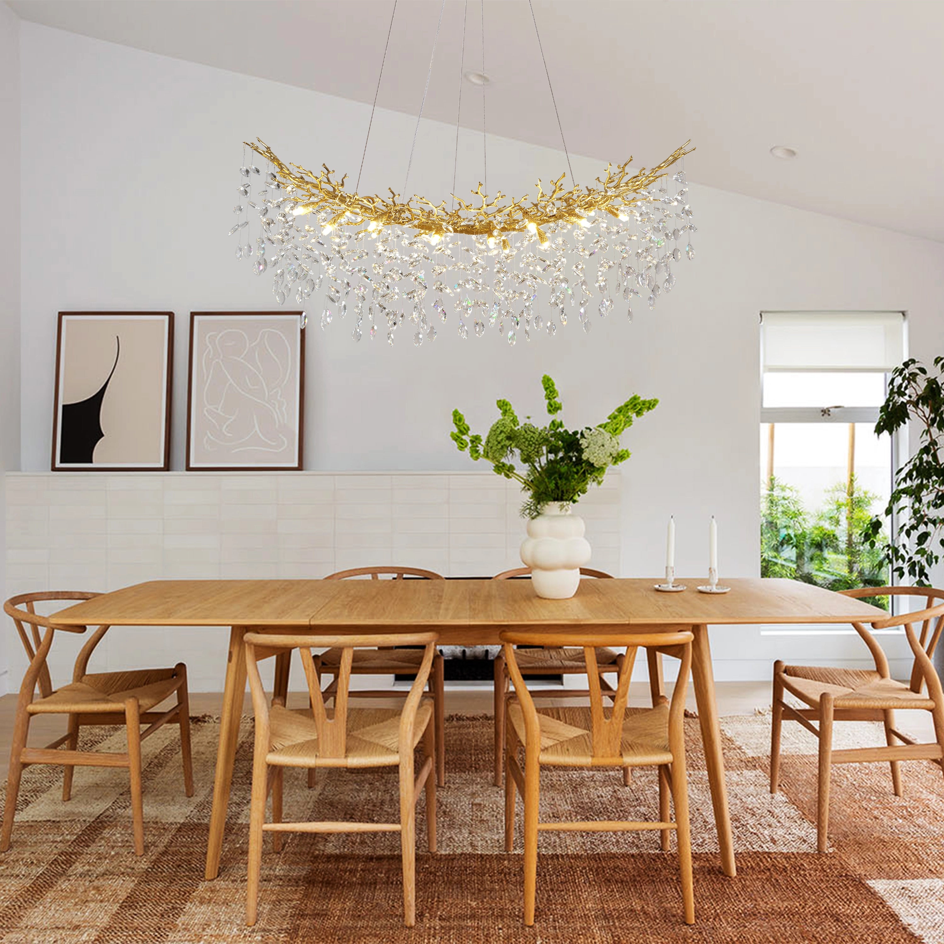 Frostleaf Crystal Cascade Tree Branch Linear Chandelier 55"W